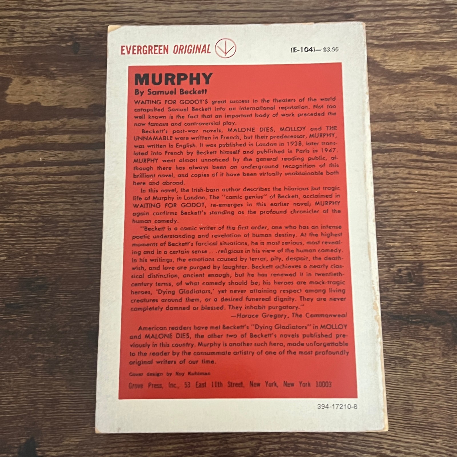 Murphy Samuel Beckett 1957 17th Printing Paperback Grove Press Novel