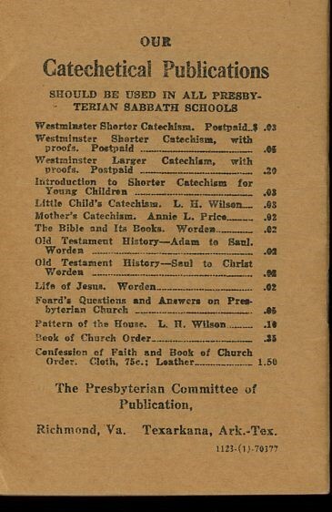 1861 Printing Westminster Shorter Catechism Augusta Georgia