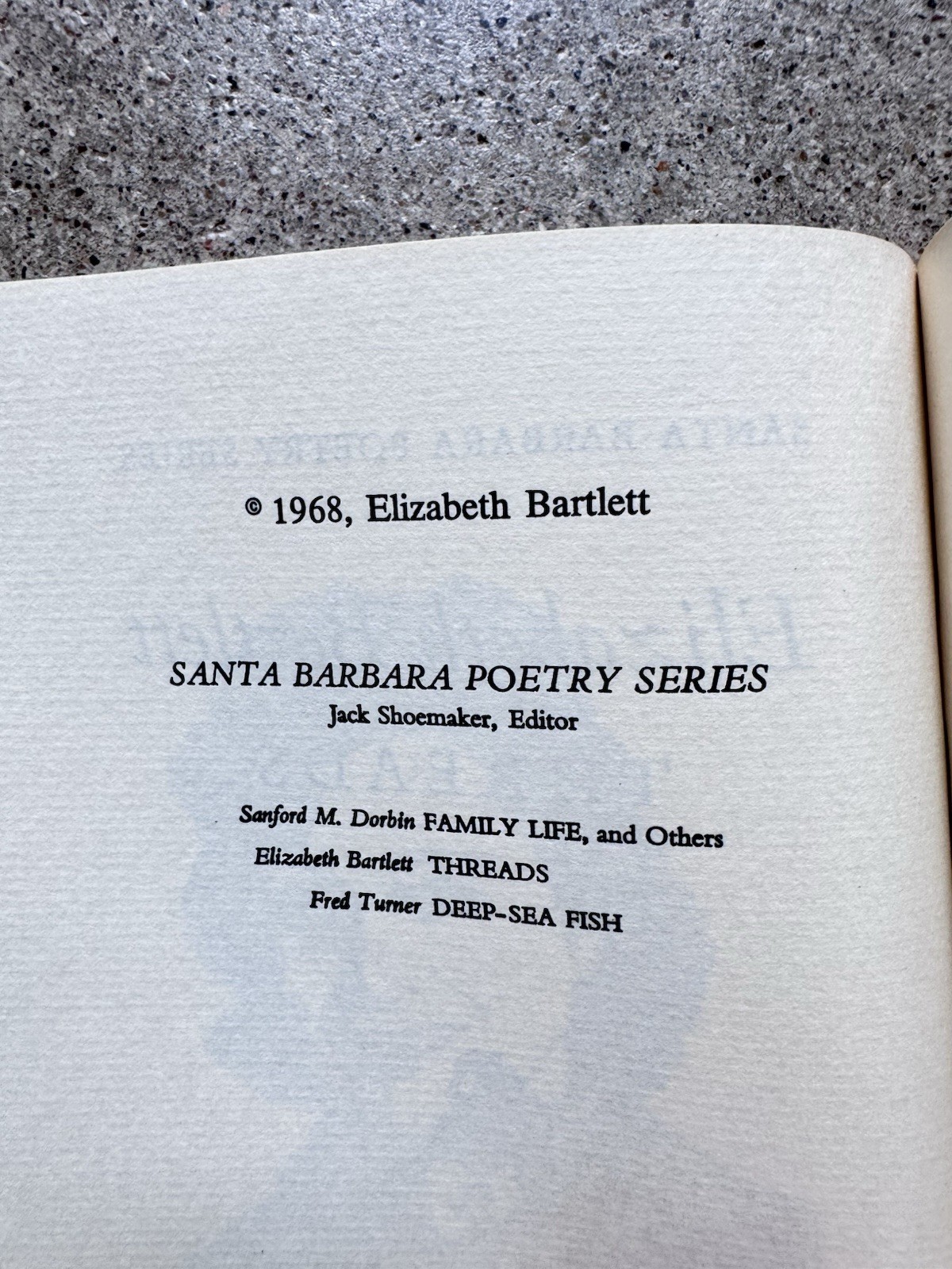 Threads Elizabeth Bartlett 1968 Unicorn Press Santa Barbara Poetry Series Zine