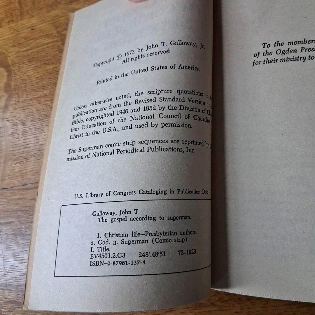 The Gospel According to Superman John T Galloway Jr 1973 Paperback A J Holman Co