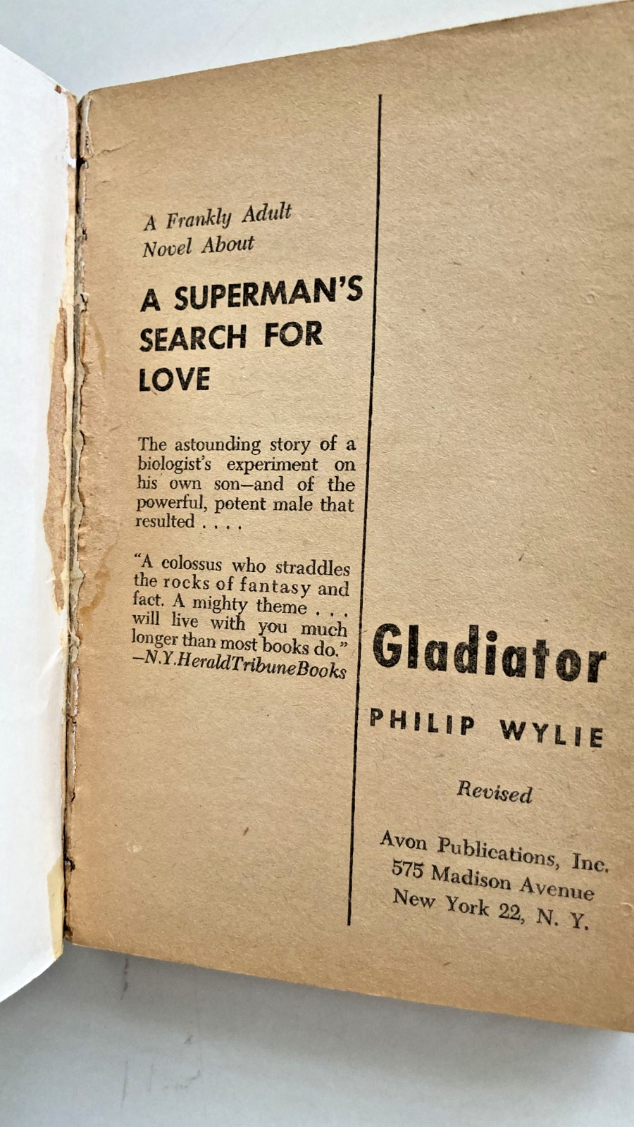 Philip Wylie Gladiator Avon PB Pulp Sleaze 1956 Muscle Hunk Manly Gay Interest