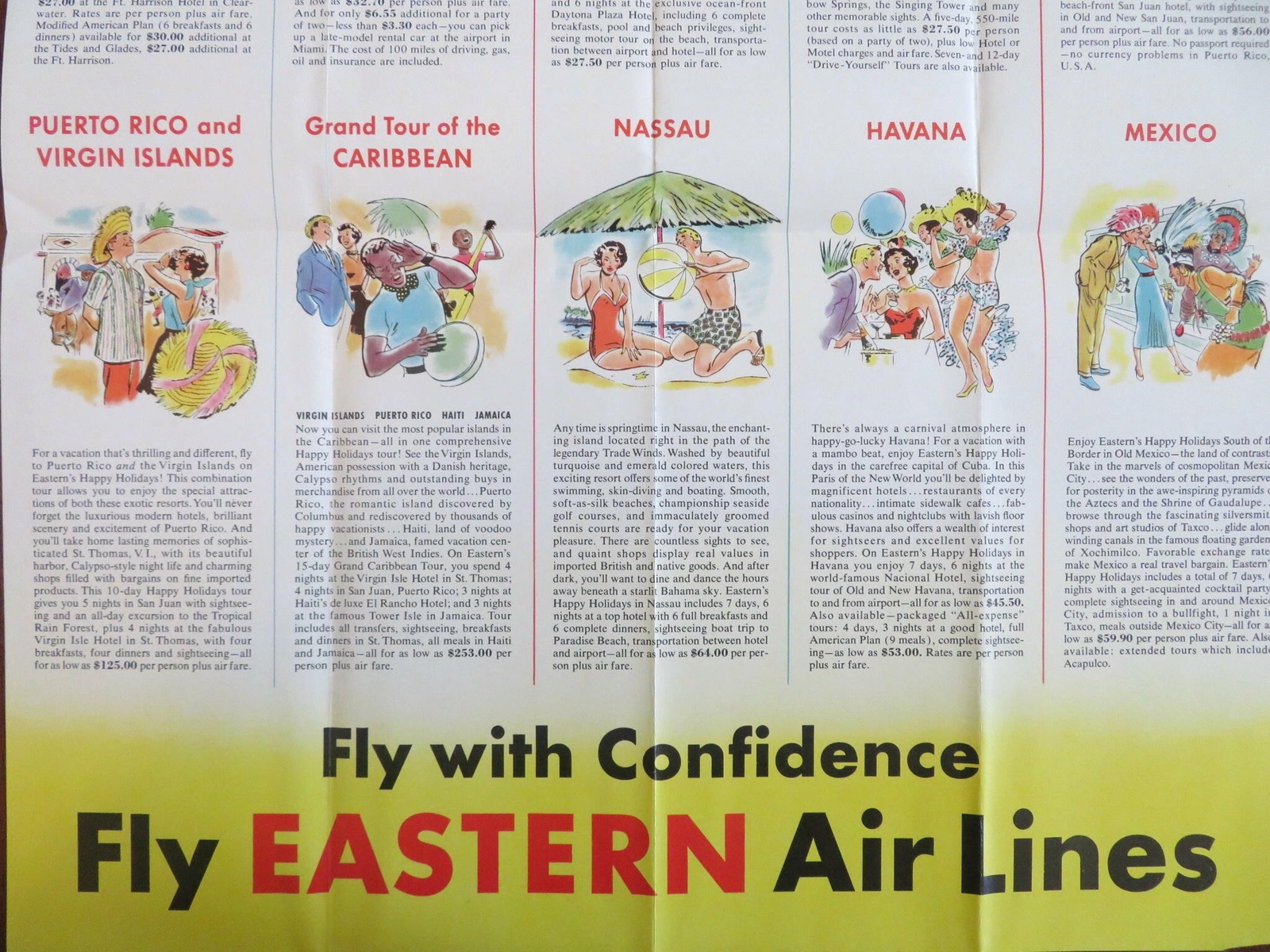 Miami Beach Florida Eastern Air Lines Vacation Packages c. 1950 pictorial map