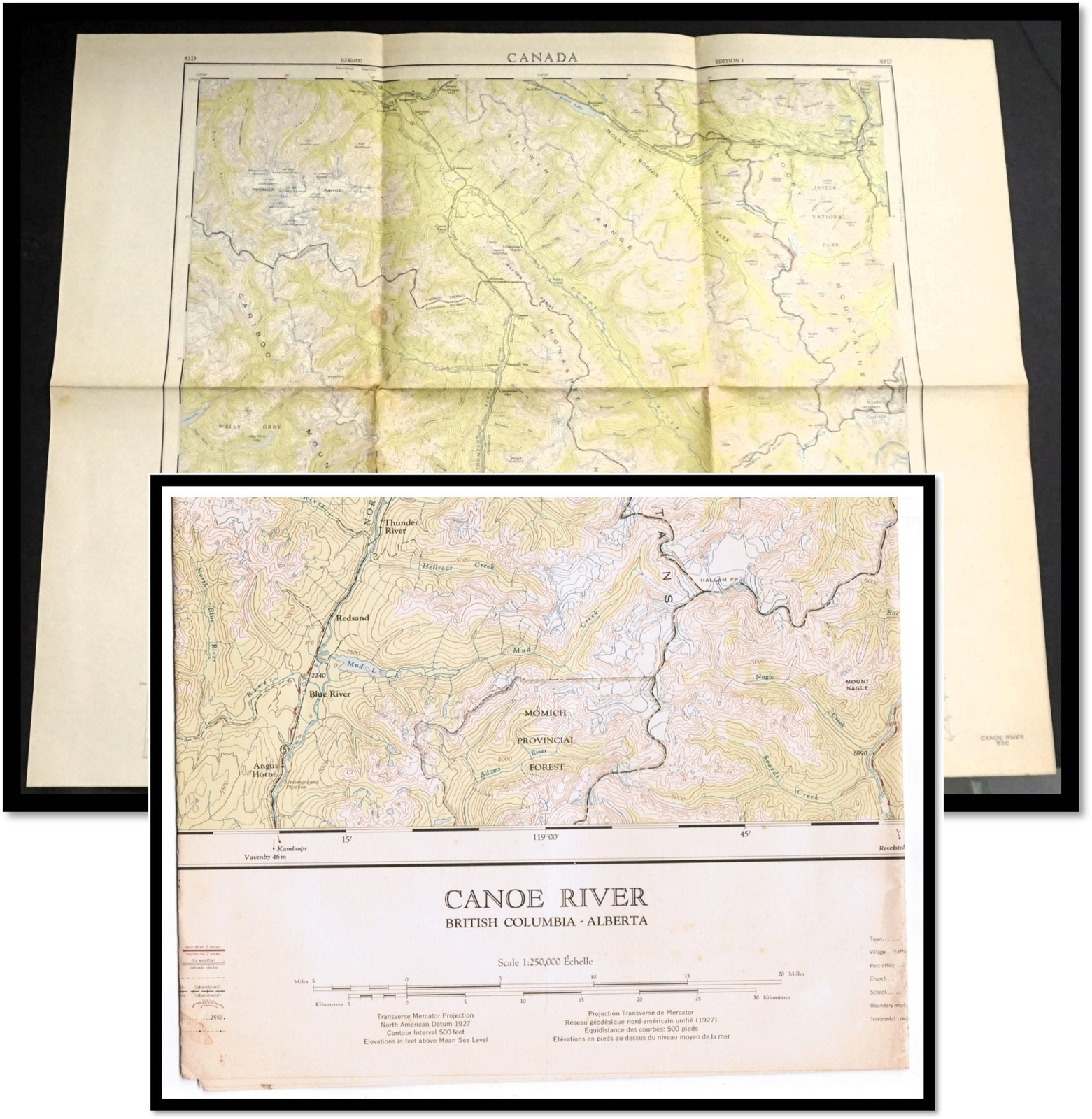 Mines / Topographical Map Canoe River National Topographic System Sheet 83D 1963