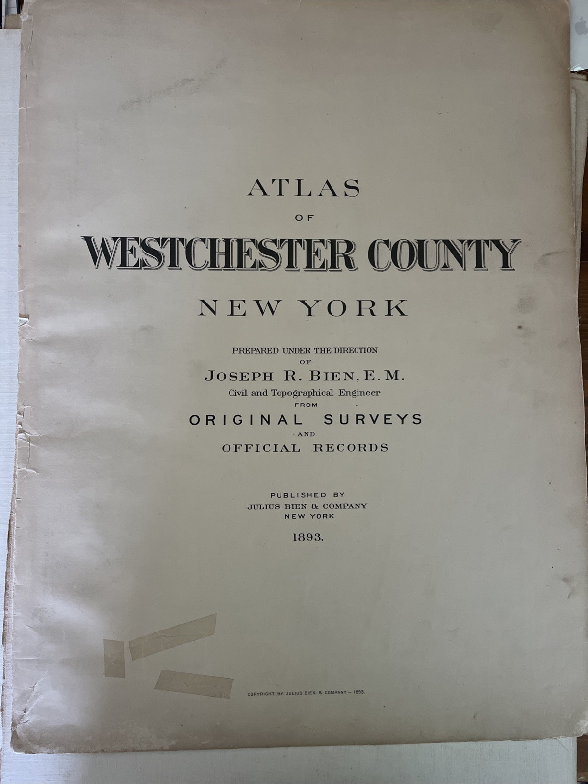 1893 Atlas Of Westchester County; Joseph R. Bien; As Is