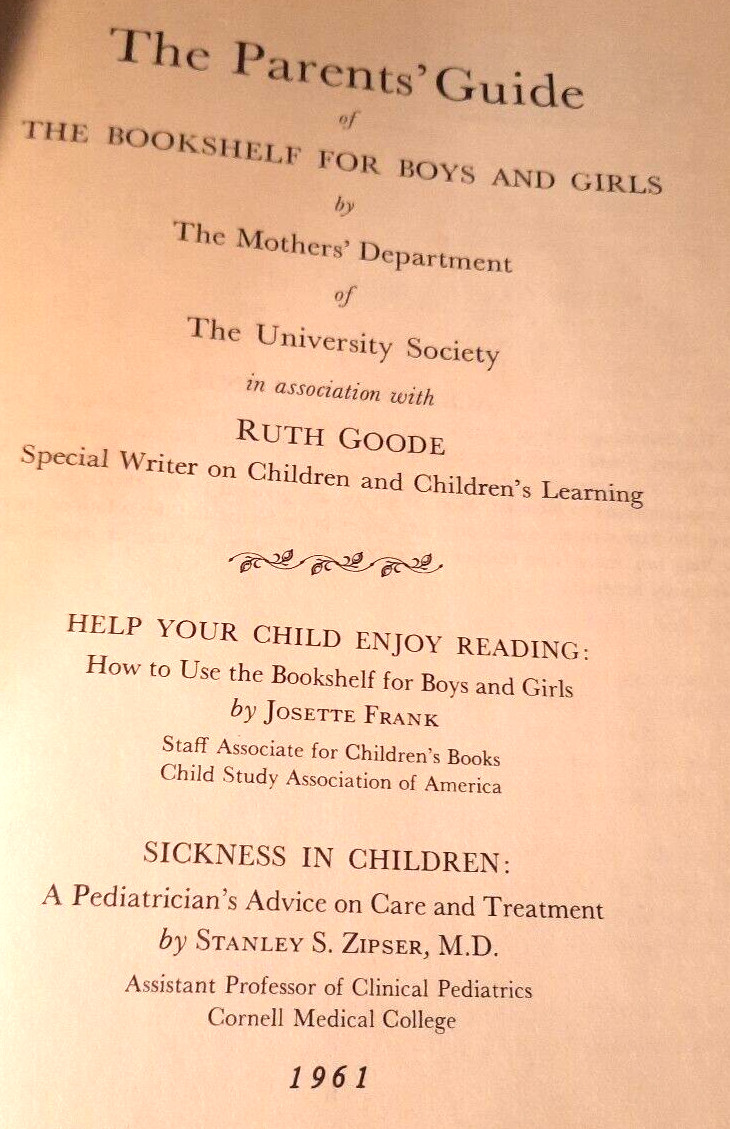 The Bookshelf for Boys and Girls 1961 Parent’s Guide & Index University Society