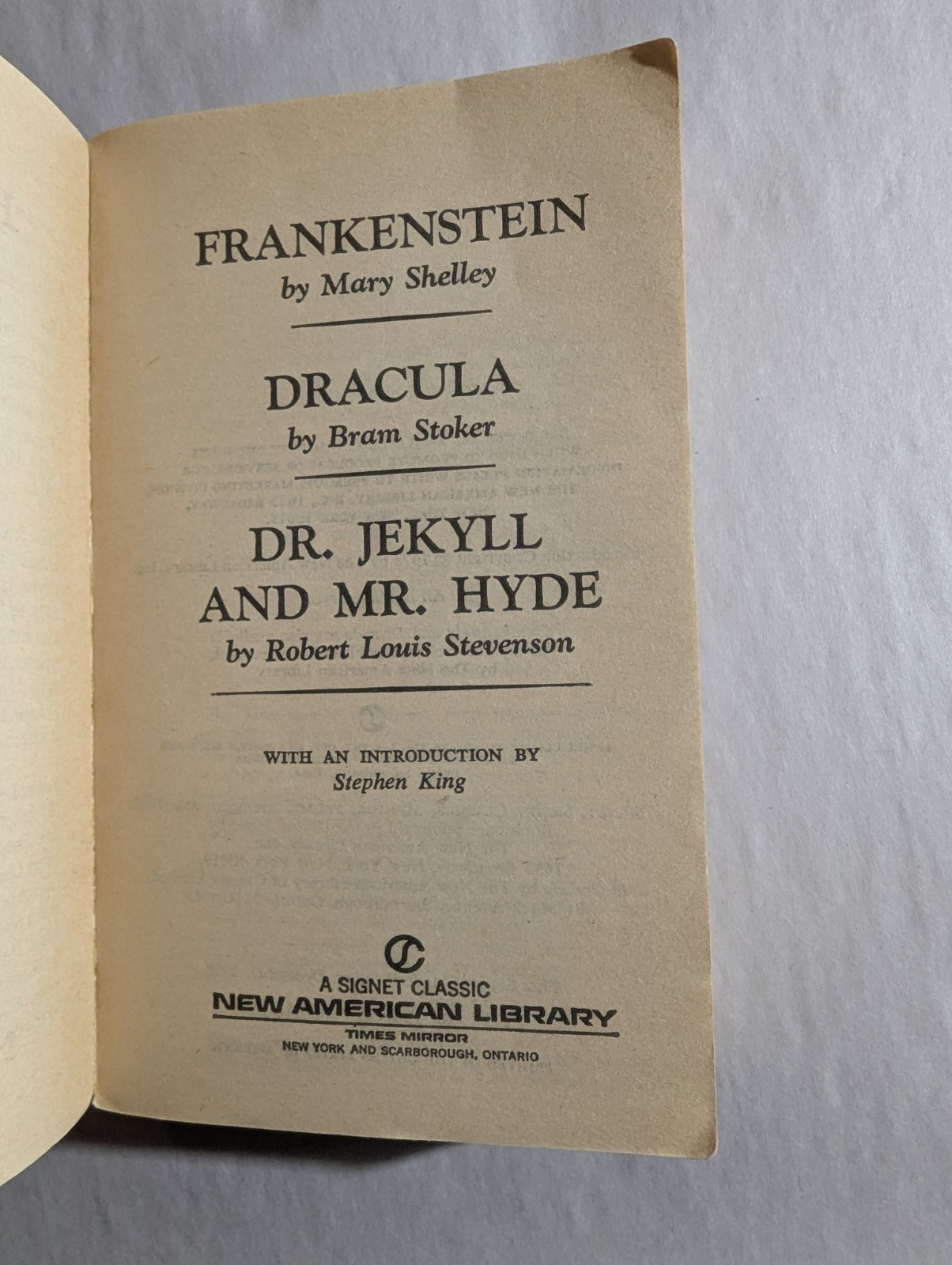 Frankenstein, Dracula, & Dr Jekyll Mr Hyde Signet Classic 1978 Intro by S. King