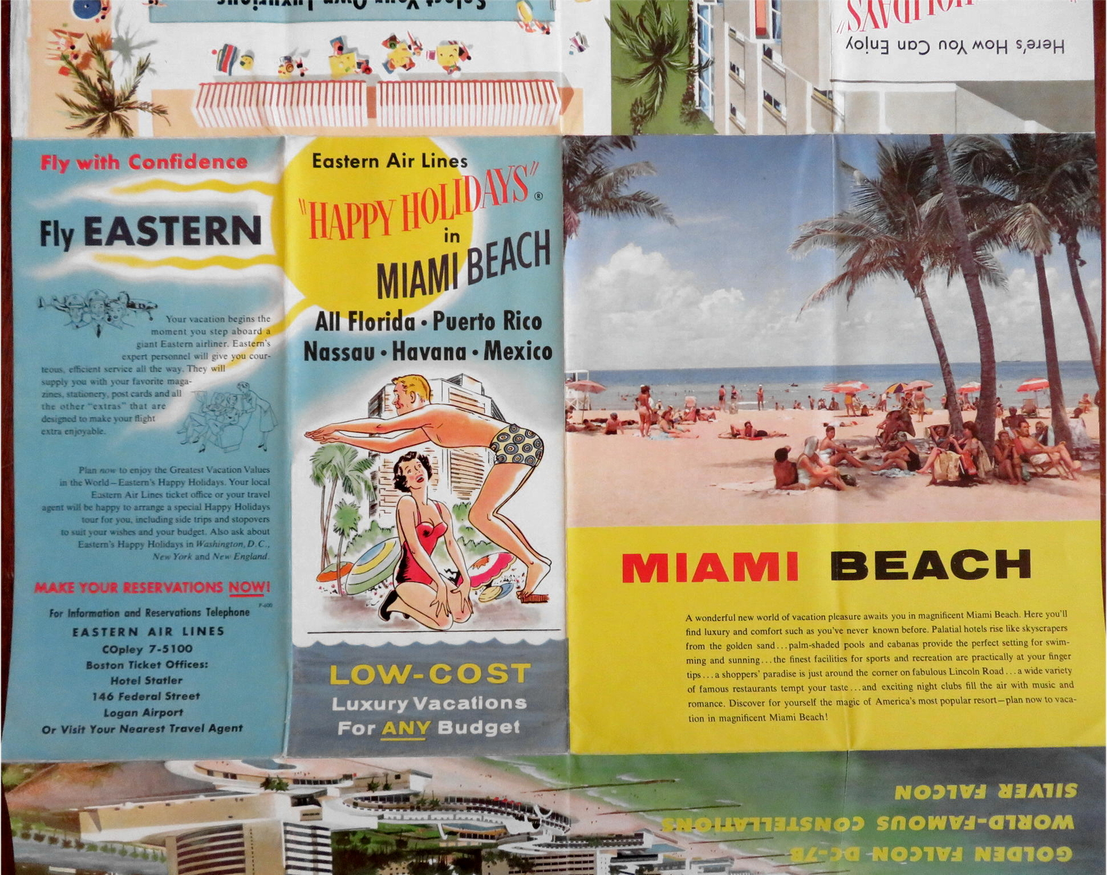 Miami Beach Florida Eastern Air Lines Vacation Packages c. 1950 pictorial map