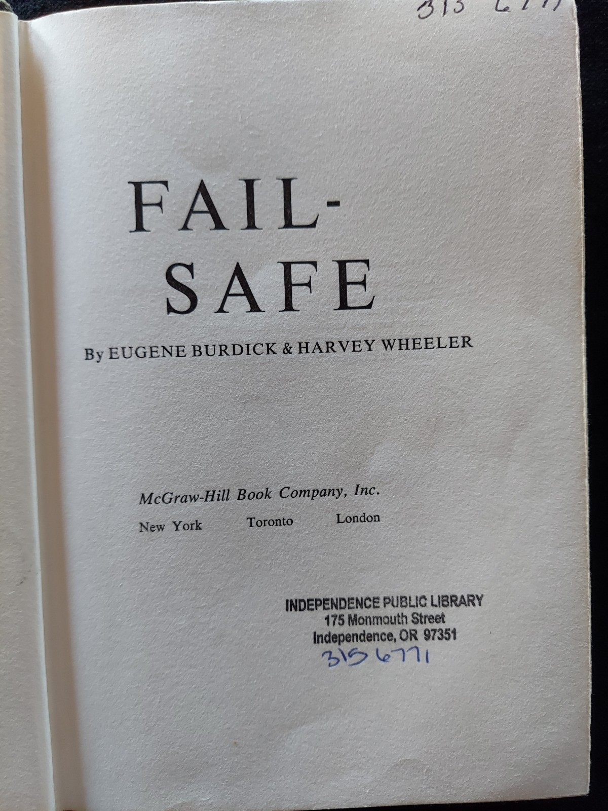 Fail-Safe by Eugene Burdick & Harvey Wheeler 1962 Cold War Nuclear Thriller HC
