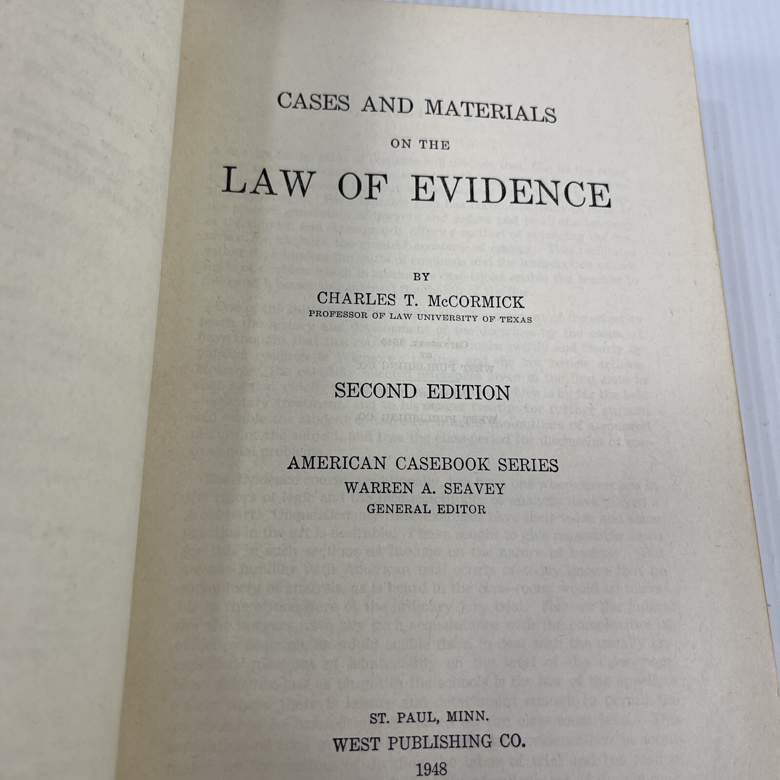 Cases on Evidence McCormick 1948 Vintage Law Book American Casebook West