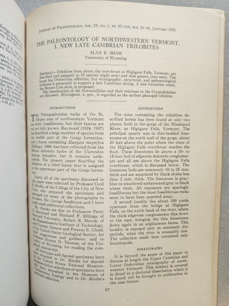 Journal of Paleontology January 1951 Petrified Forest Africa Cambrian Trilobites