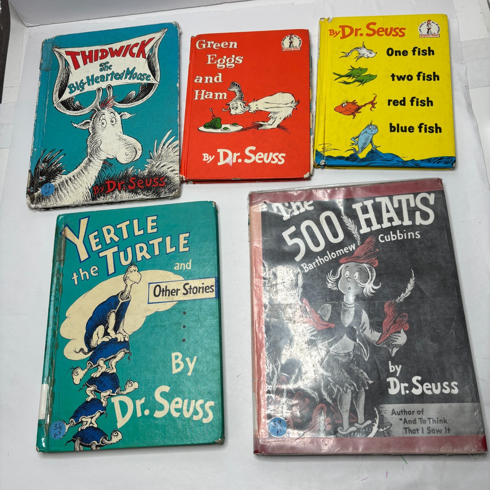 VTG Dr Seuss Books HC Lot ’38 500 Hats of Bartholomew Cubbins 1st Ed etc POOR