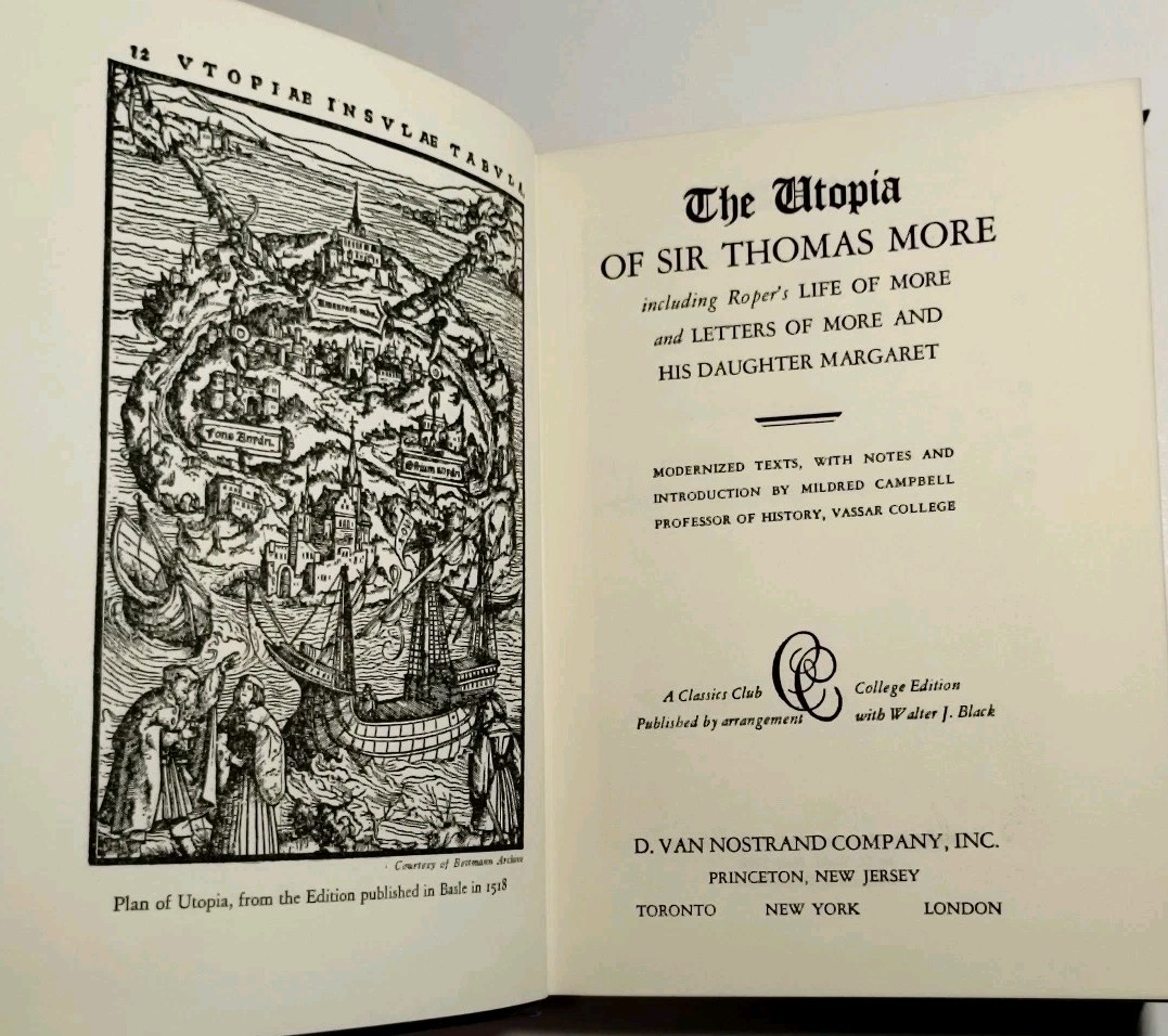 Thomas More UTOPIA 1947 D. Van Nostrand Classics Club College Edition HC