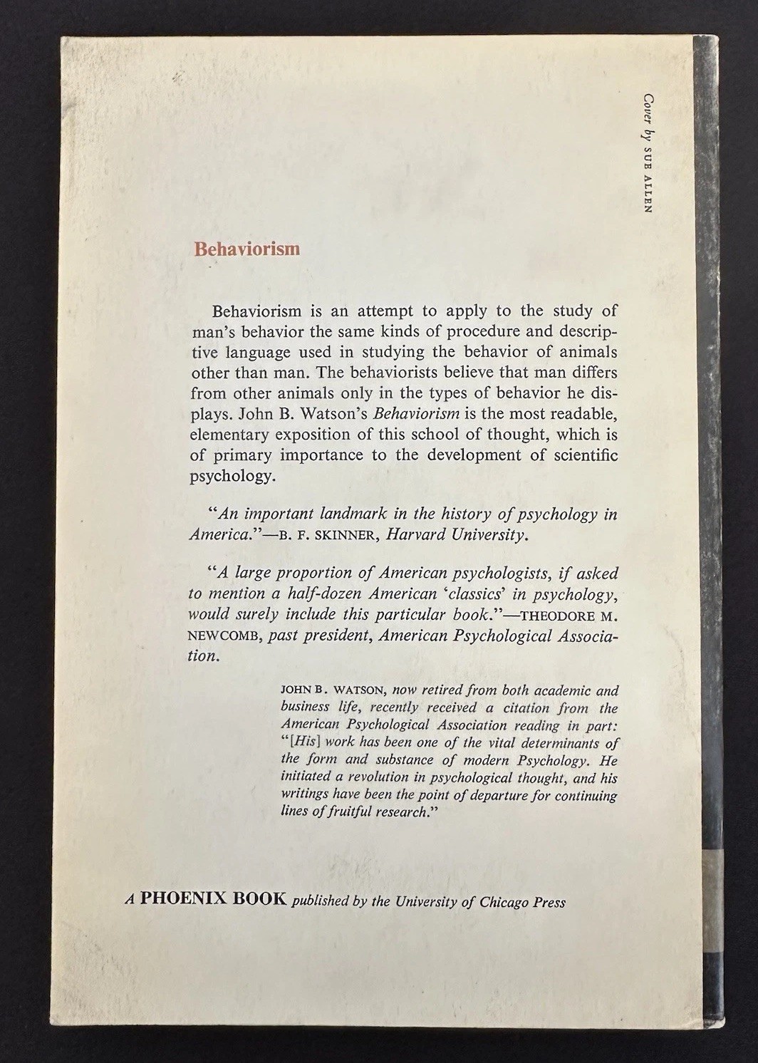 Behaviorism John B Watson Phoenix Books c1960s VG Psychology Classic