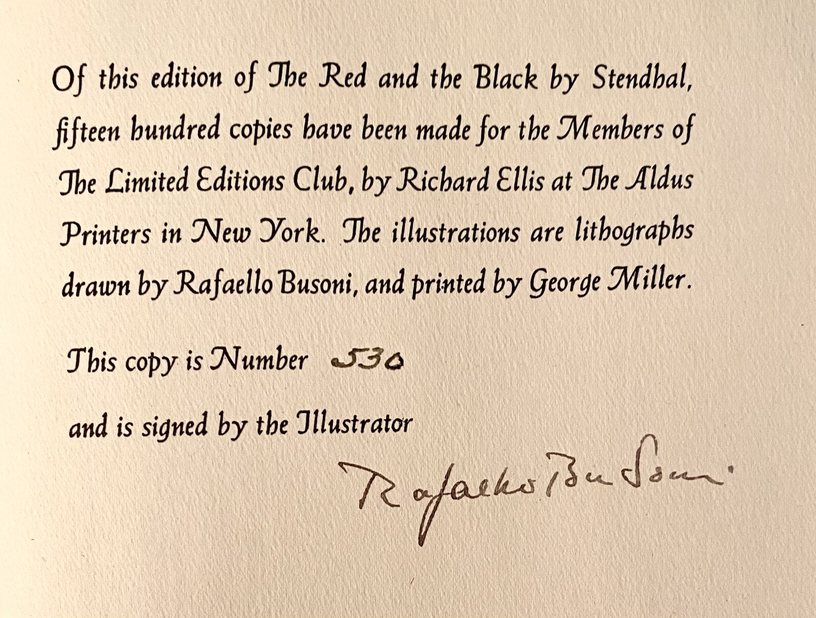 The Red & The Black by Stendhal LIMITED ed. SIGNED by artist Rafaello Busoni