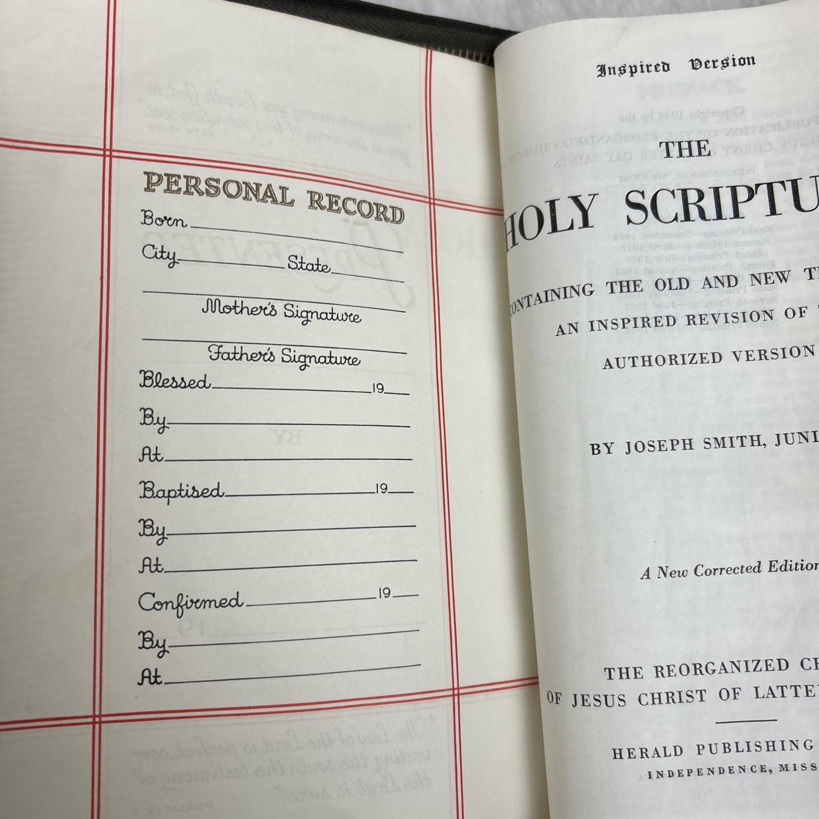 The Holy Scriptures Inspired Version Joseph Smith Jr Herald Publishing 1961