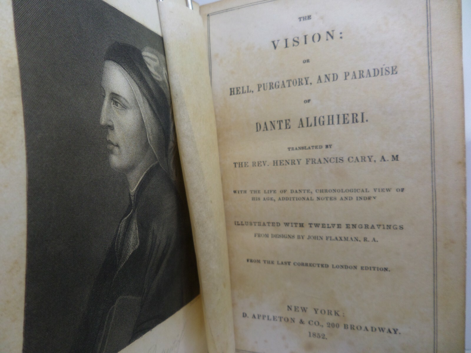 THE VISION; OR, HELL, PURGATORY, AND PARADISE 1852 DANTE ALIGHIERI, FLAXMAN ILLS