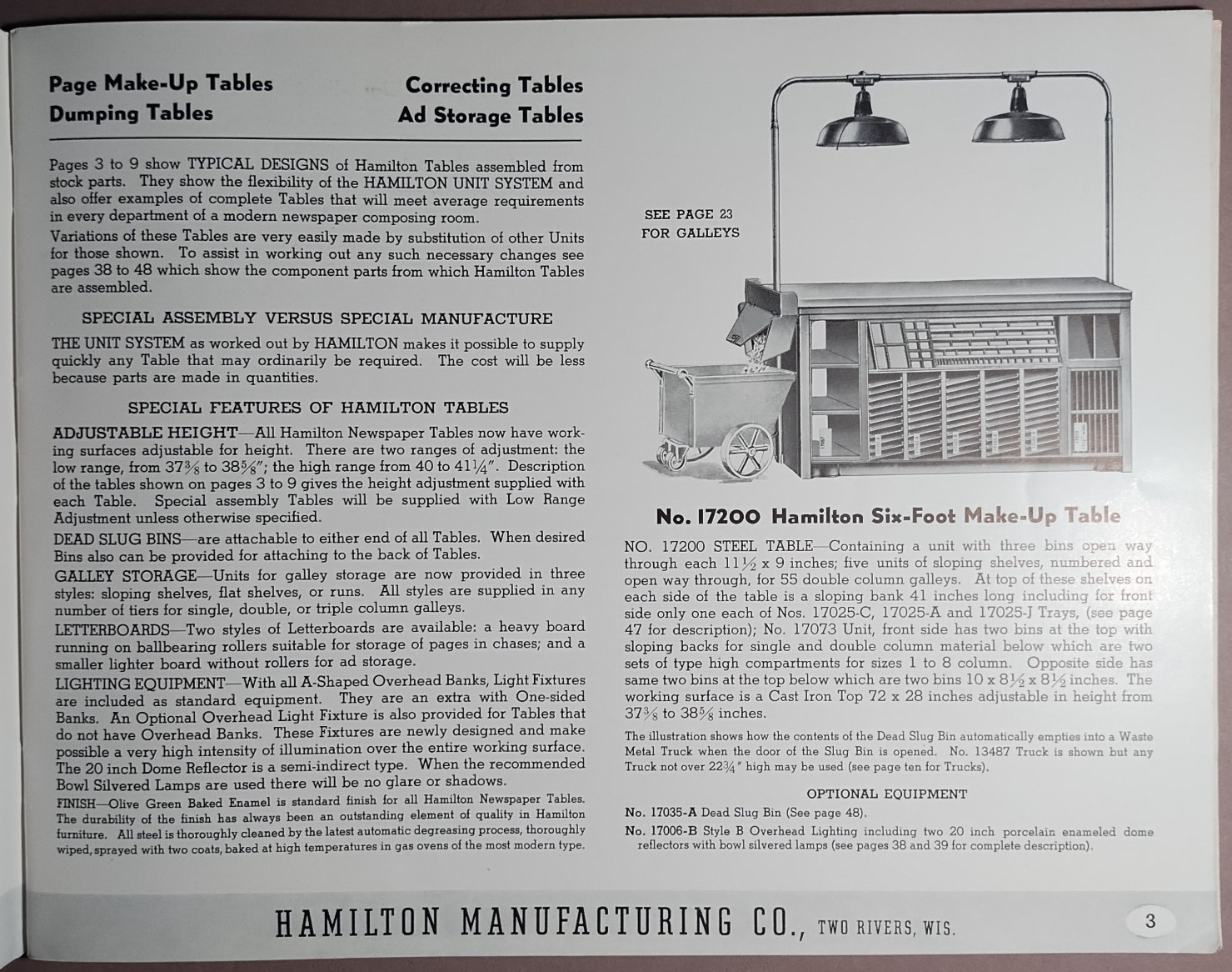 1939 Hamilton Two Rivers WI Newspaper Composing Room Equipment Catalog B2-81