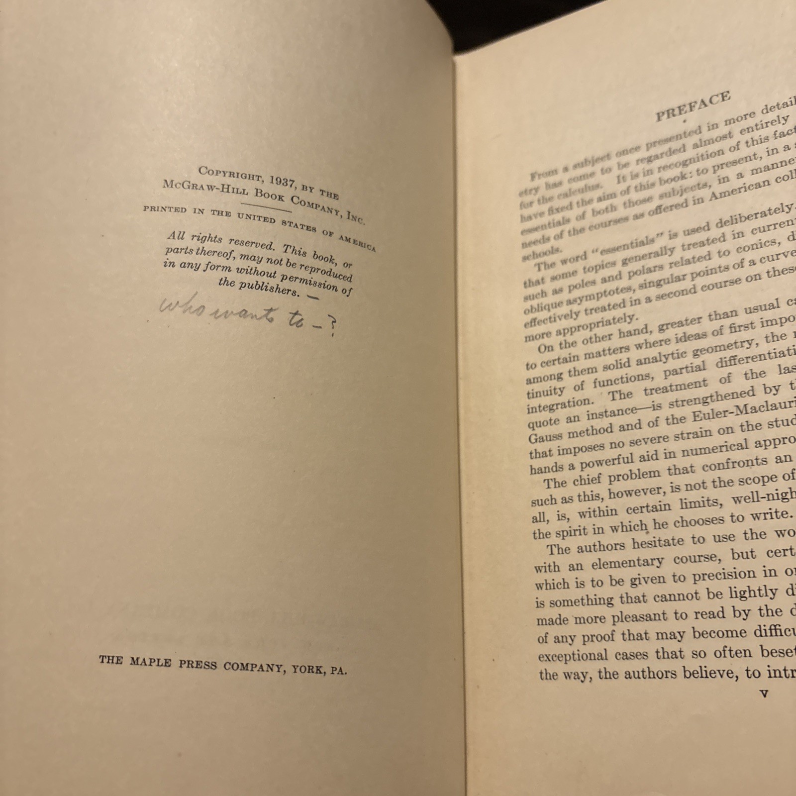 Analytic Geometry and Calculus by Max Morris – 1937 1st Ed HC McGraw-Hill