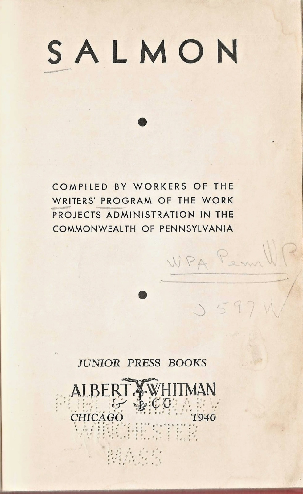 1940 Vintage Salmon Fishing Book – Albert Whitman Co Junior Press – 48 pgs (B82)