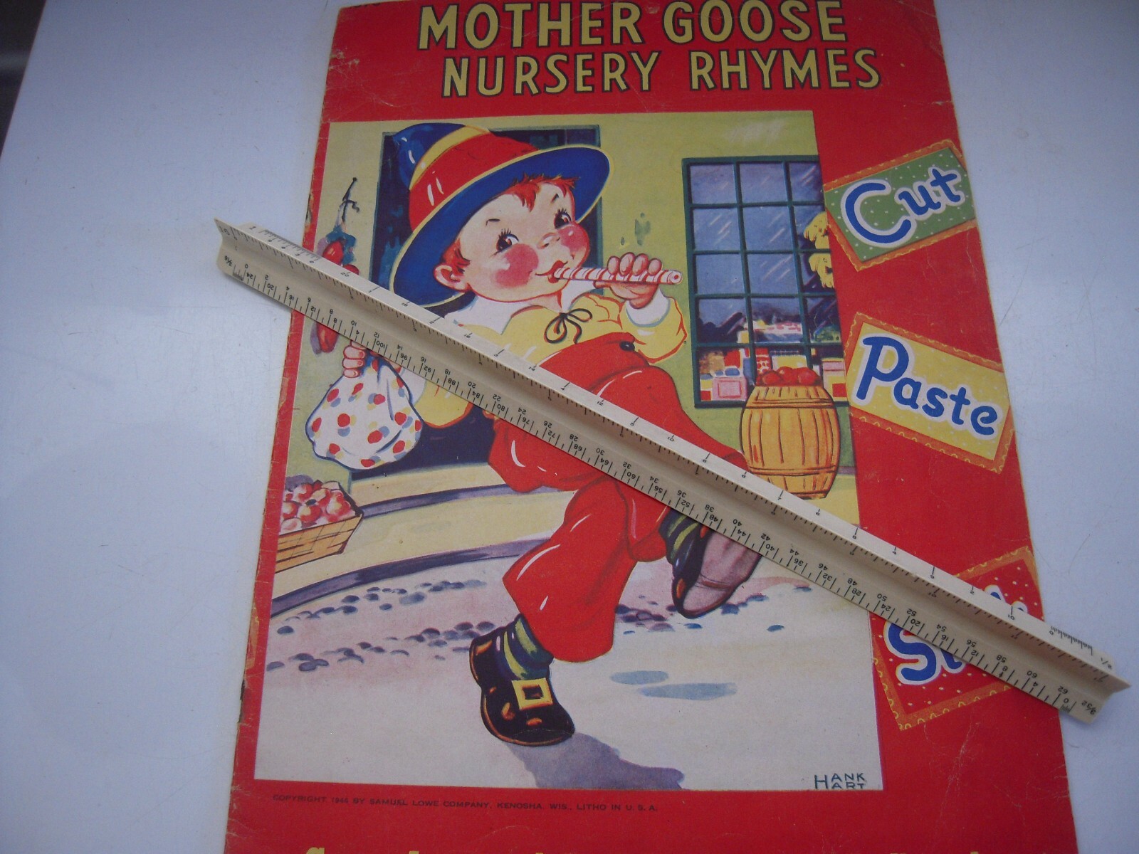 Vintage 1944 Samuel Lowe Co Mother Goose Nursery Rhymes Cut Paste Sticker Book