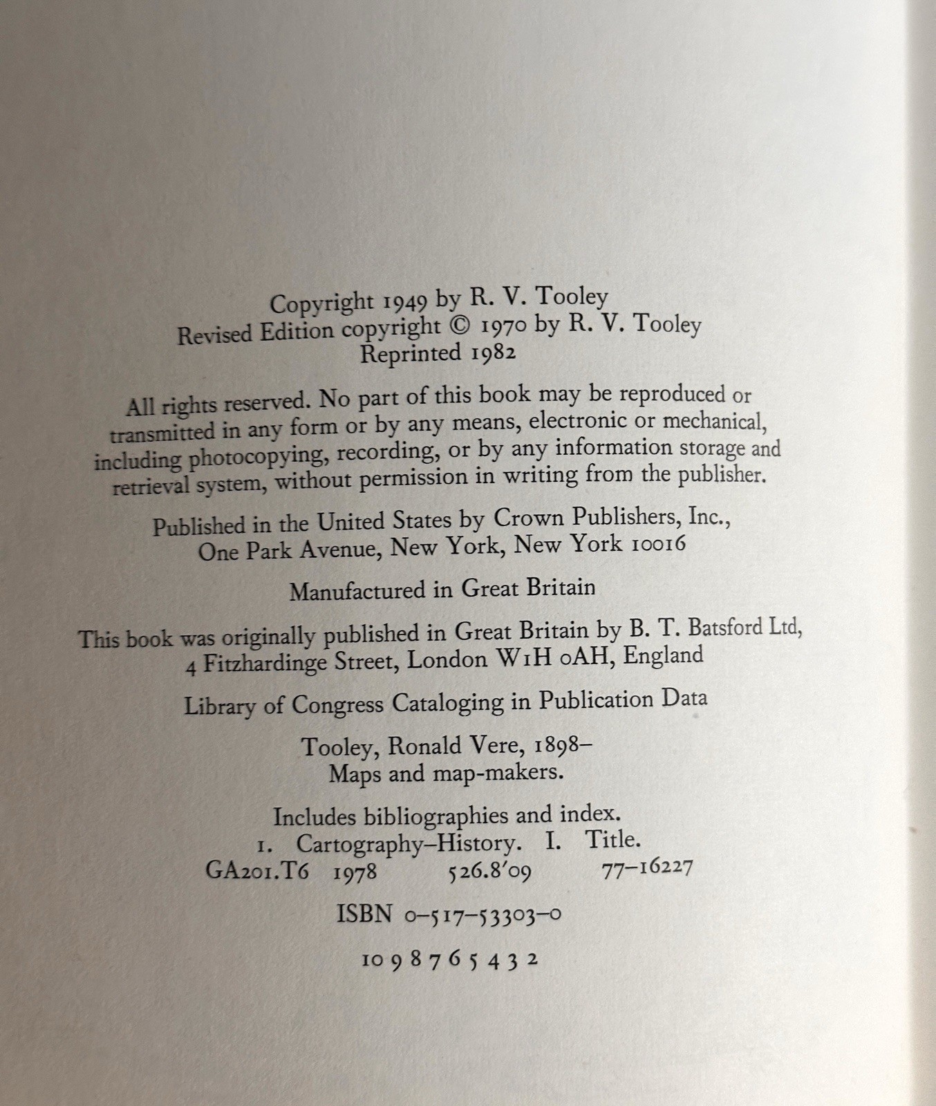 Maps and Map Makers by Ronald Tooley 1982 Crown Publishers
