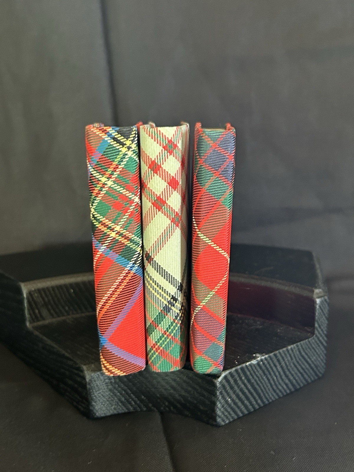Lot 3 Rare Antique Miniature Thistle Library Silk Tartan Covered Scottish Books