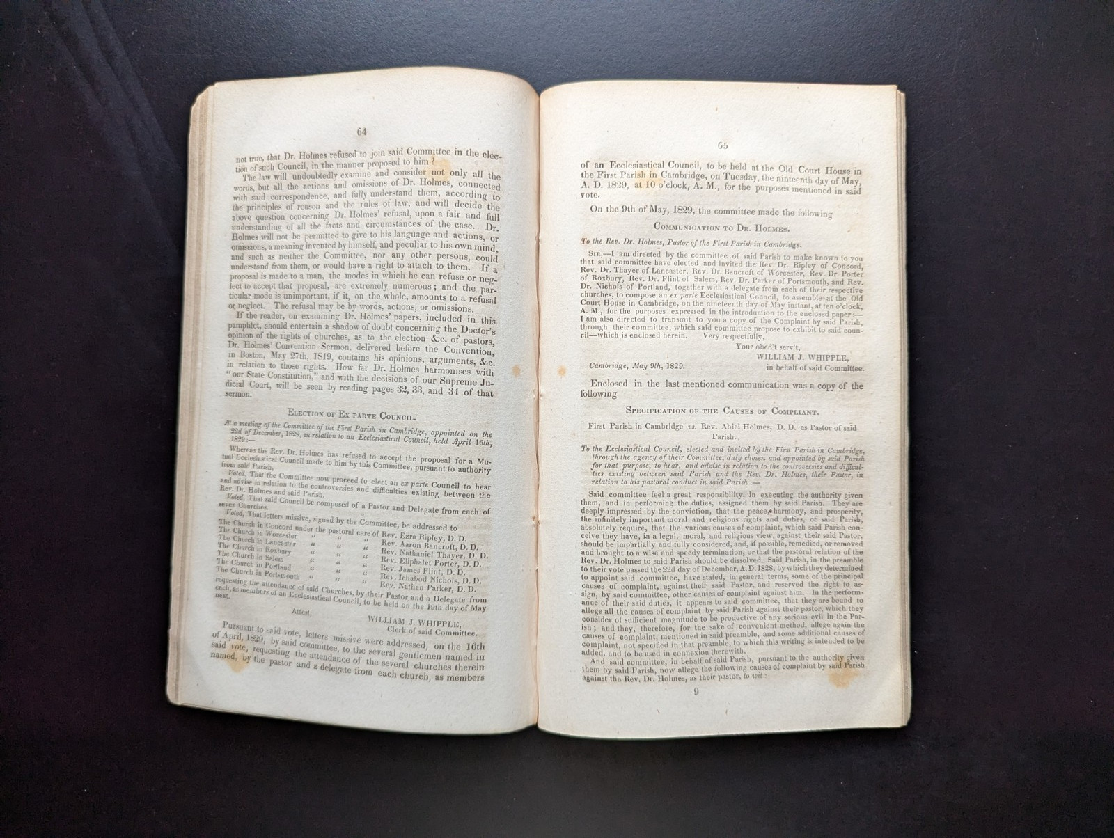 First Parish Cambridge vs Rev Dr Holmes 1829 Church Controversy Rare Pamphlet
