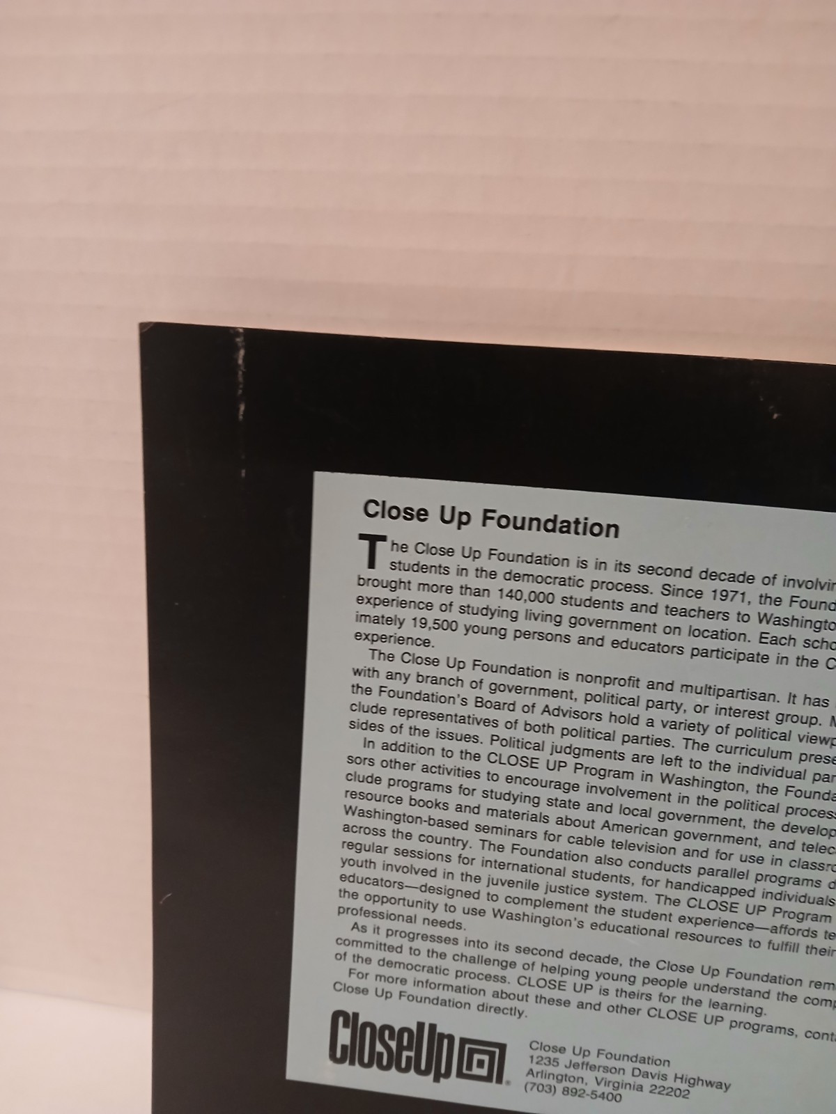 The Close Up Program 1984 Nonpartisan Citizenship Experience In Washington D.c.