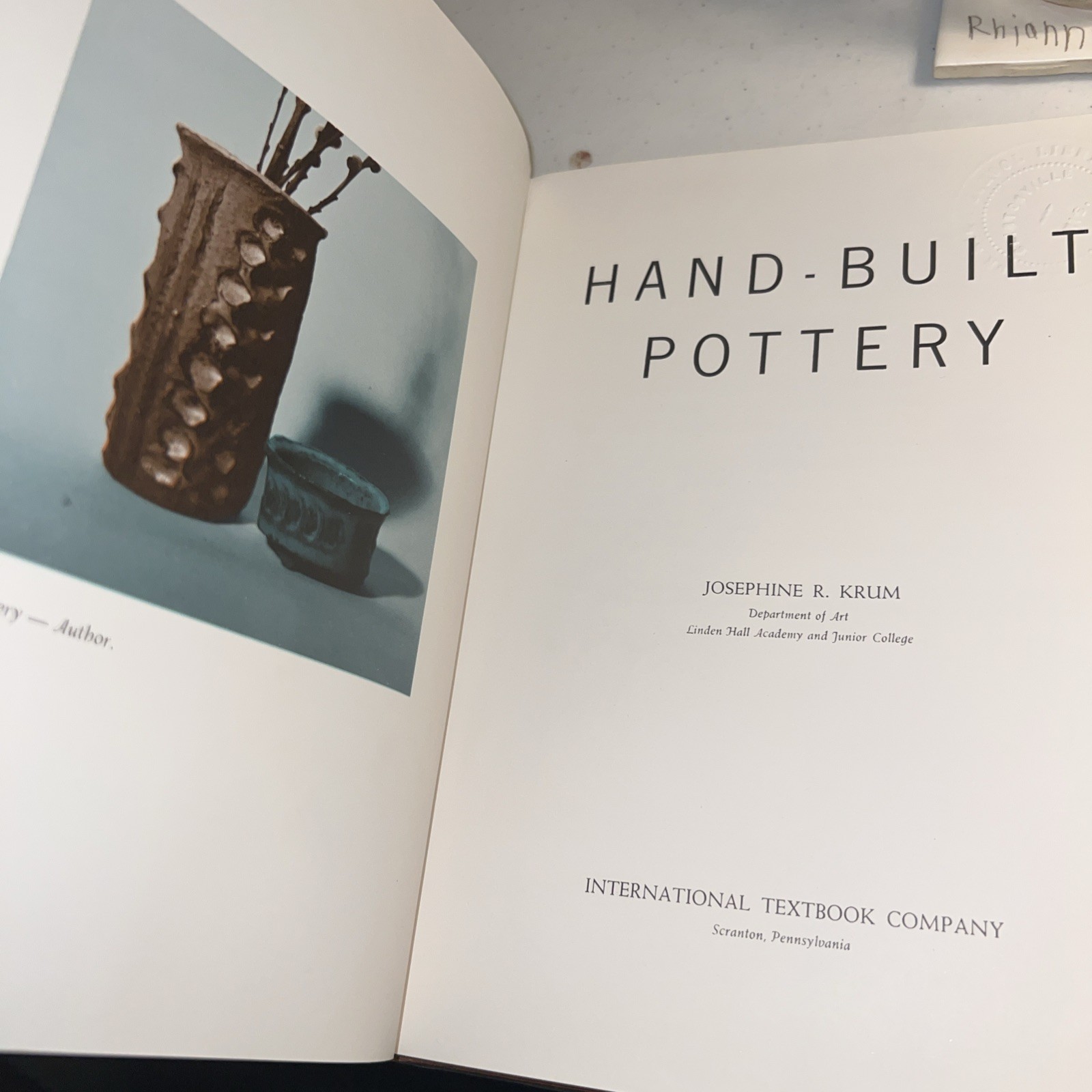 Hand-built Pottery by Josephine R Krum 1960 ex School library