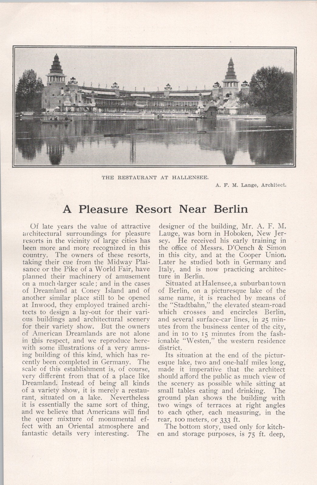 1905 * Luna Park Restaurant Halensee Berlin Germany Albert Lange Architect