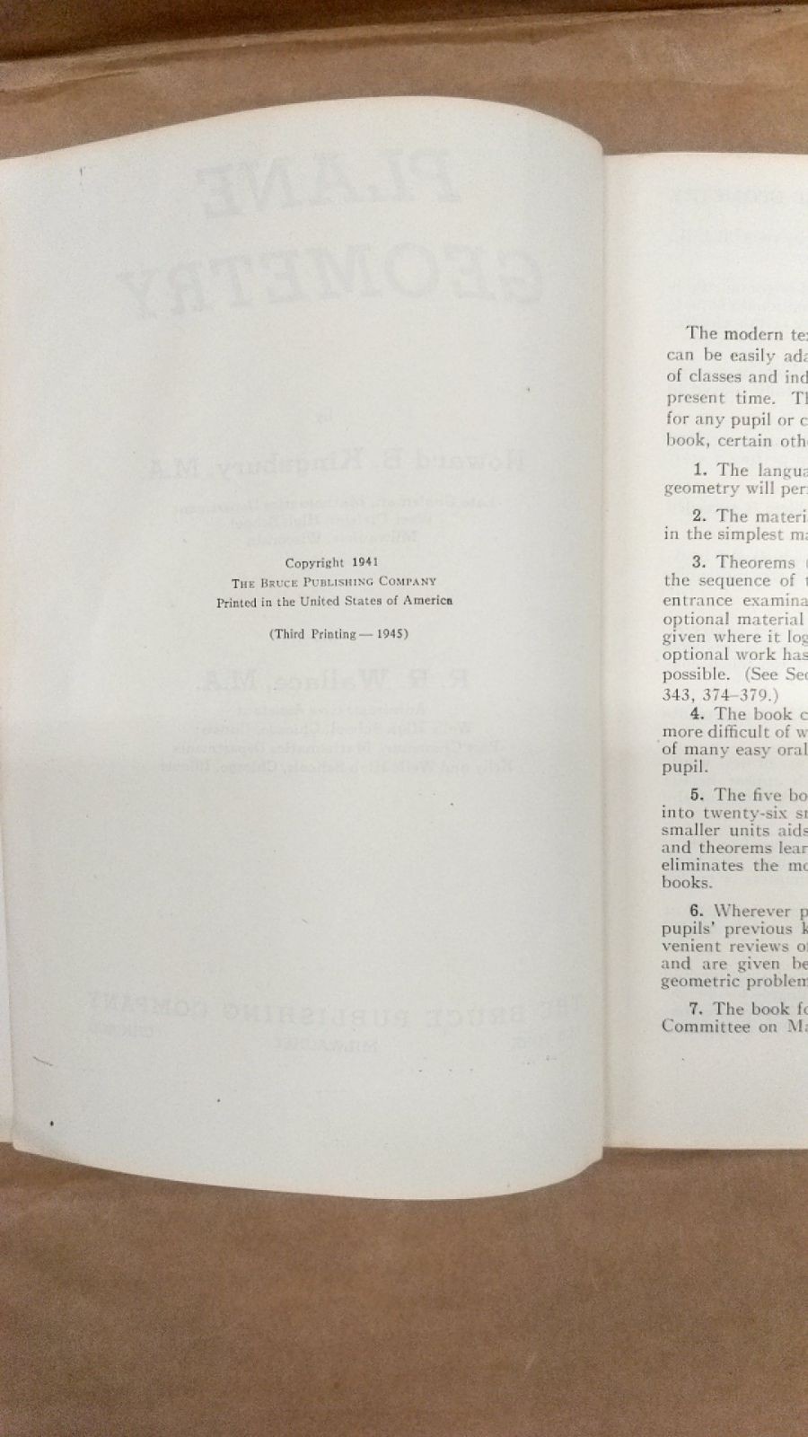 Plane Geometry Howard B. Kingsbury, R. R. Wallace Hardcover Third Printing — …