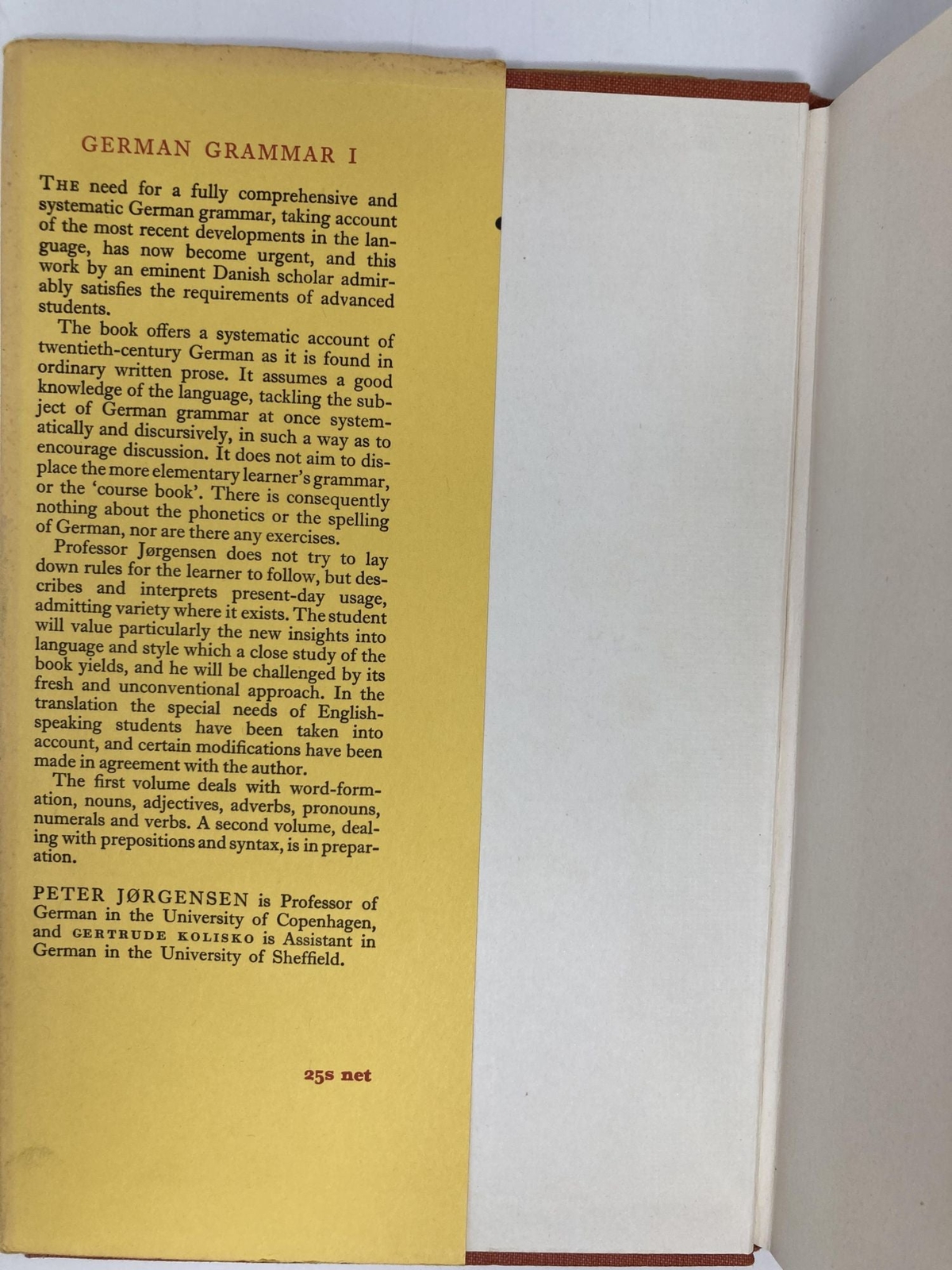 German Grammer I by Peter Jorgensen, Peter Kolisko First 1st Edition VG HC