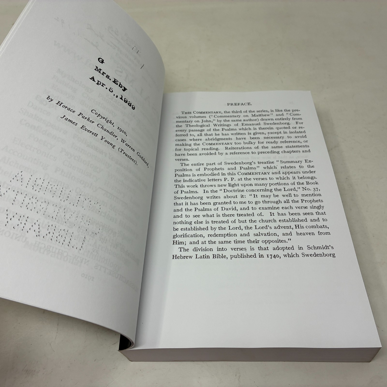 EMANUEL SWEDENBORG: Commentary on Psalms (a compilation/concordance/index)