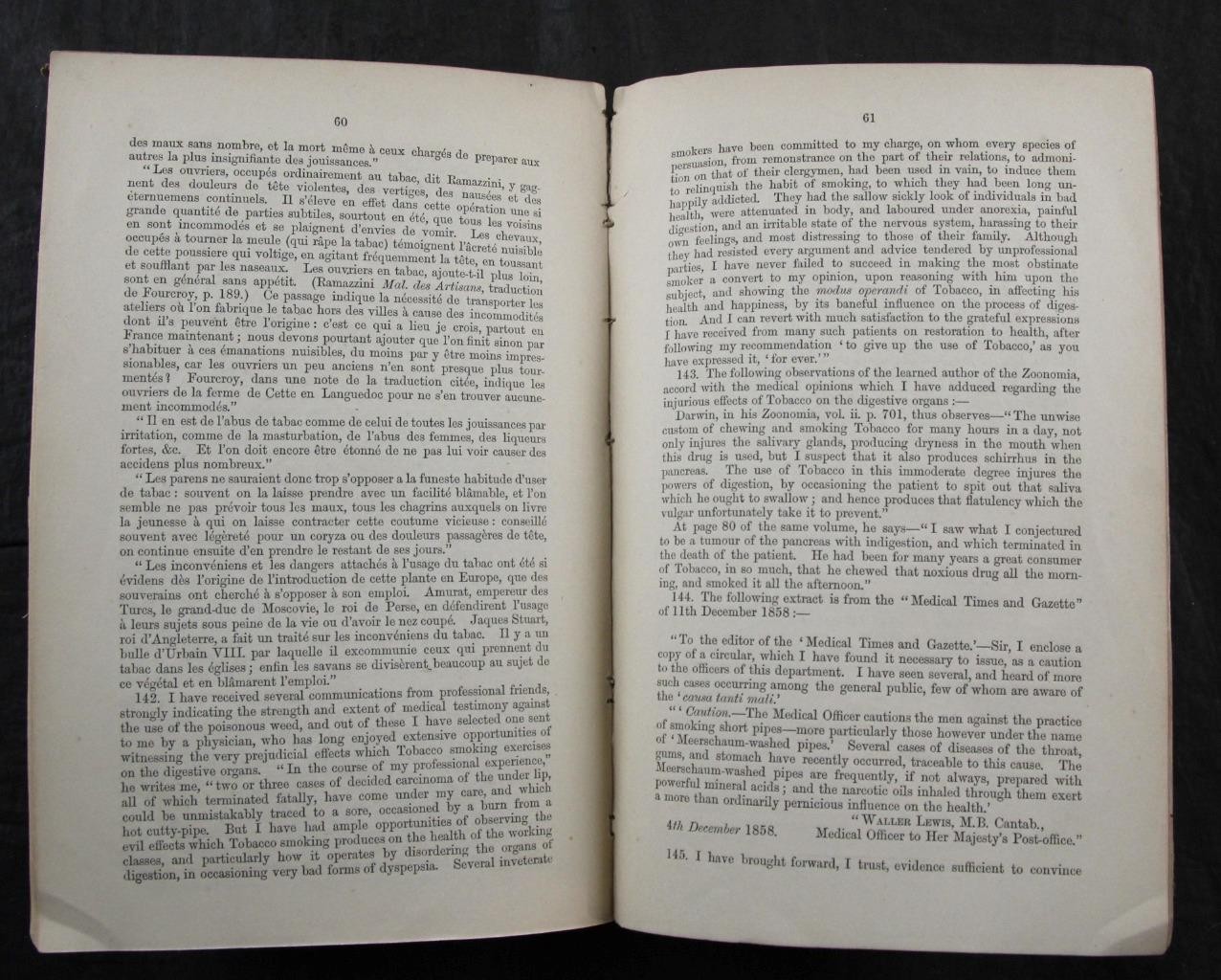 1868 JOHN LIZARS, OBSERVATIONS, USE & ABUSE of TOBACCO, 9th Ed COLOUR PLATES RB1