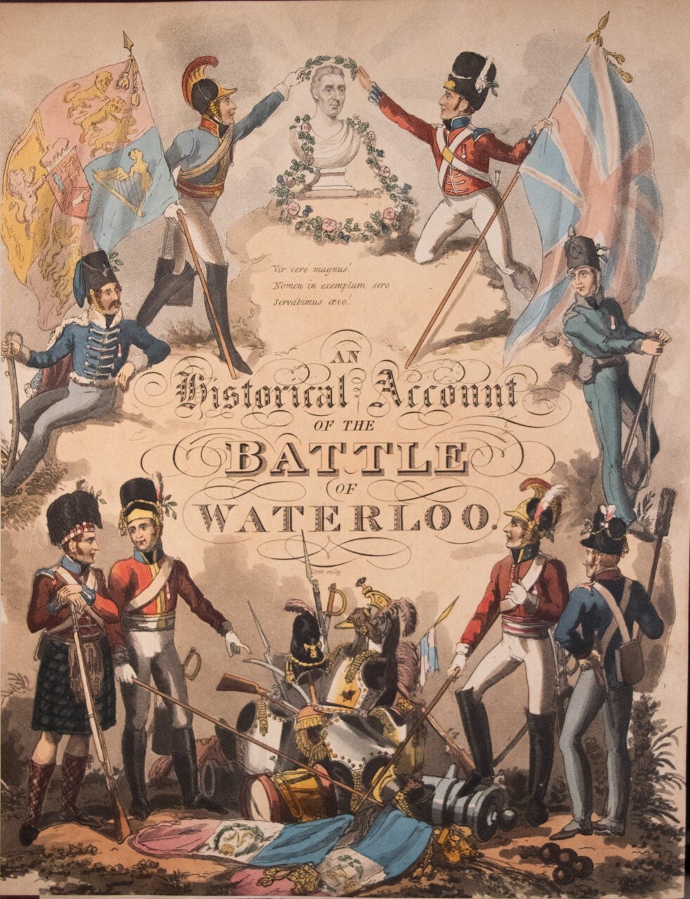 1817 The Battle of Waterloo Bound by Riviere Color Plates First Edition 12″ Tall