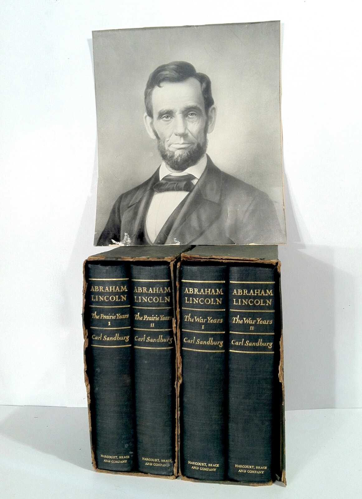 Abraham Lincoln War Years & Prairie Years Vol 1&2 By Carl Sandburg W/ Photograph
