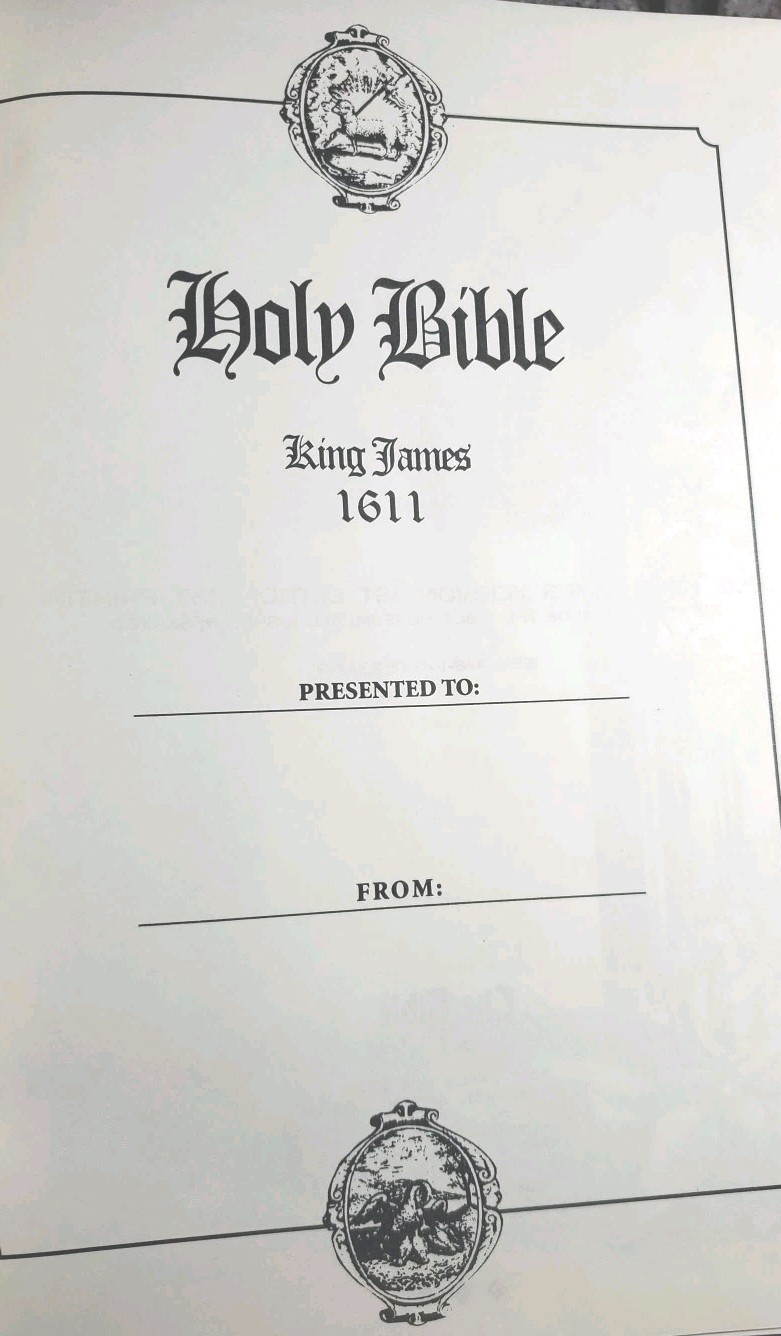 1611 King James Bible Facsimile + Original Leaf 1st Chronicles , 9″ X 11 X 3.5″