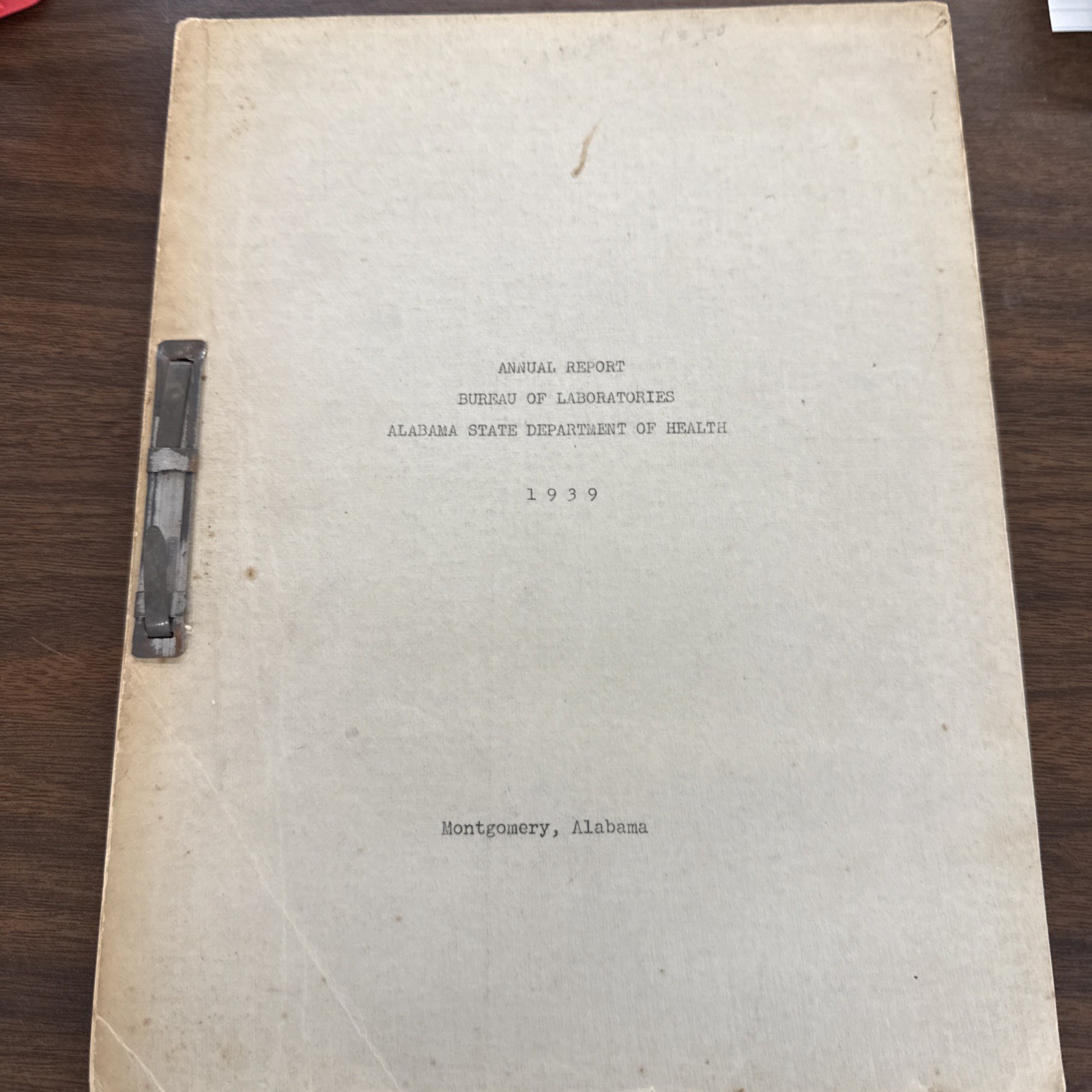 Alabama State Department Of Health Bureau Of Laboratories 1939 Annual Report