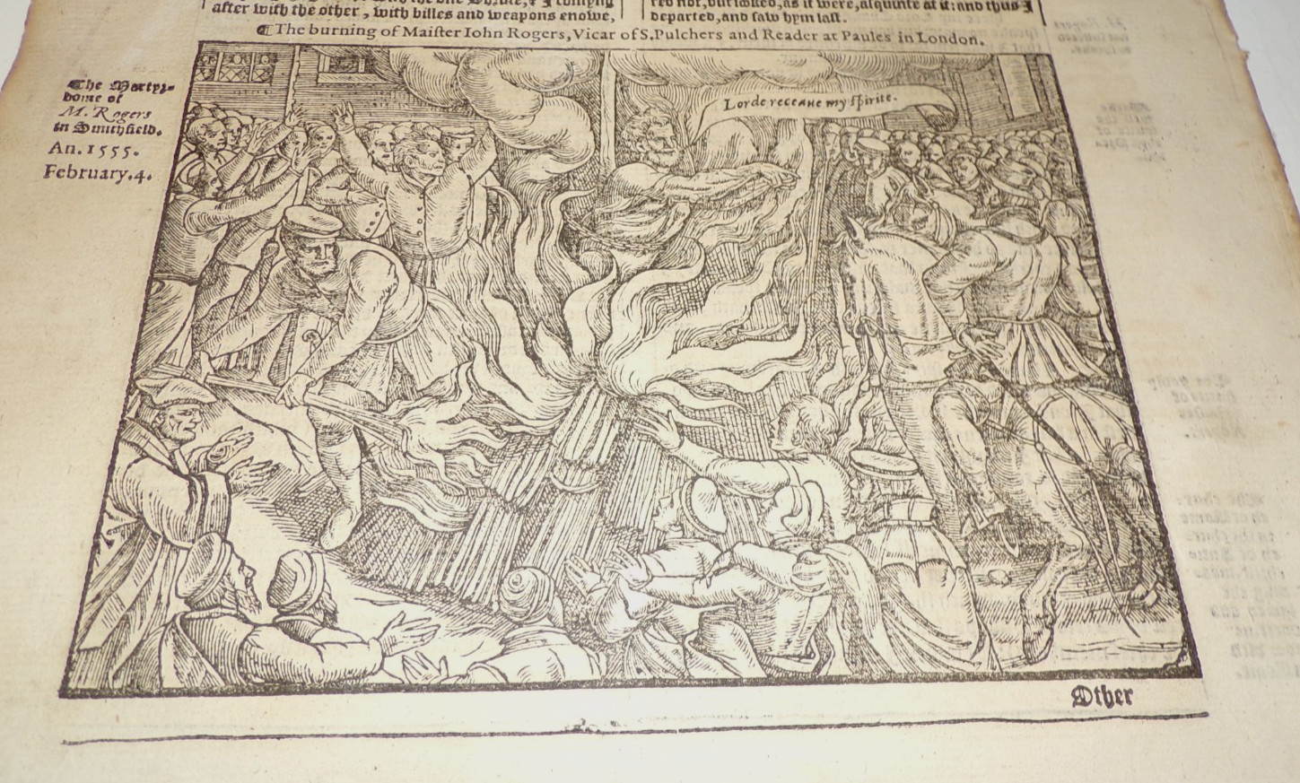 1570-Foxes Book of Martyrs-2nd Ed.-Famous Woodcut-The Burning of John Rogers-