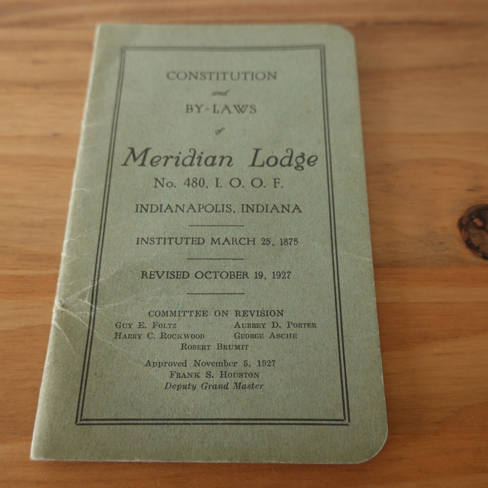 1927 Meridian Lodge No.480 IOOF Constitution & By-Laws Indianapolis, IN