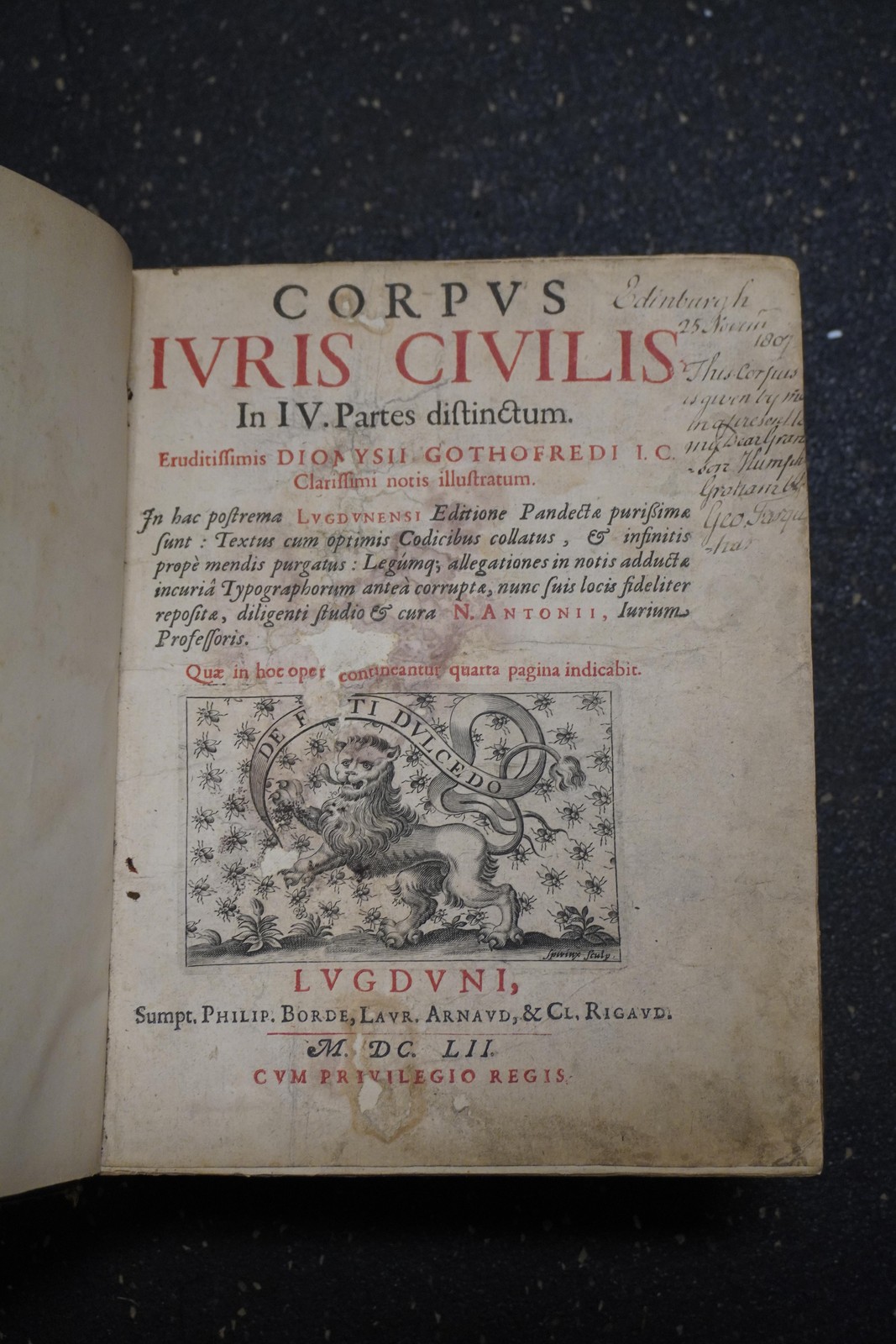 Corpus Iuris Civilis Body of Civil Law 1652 Antique Book Dionysii Gothofredi
