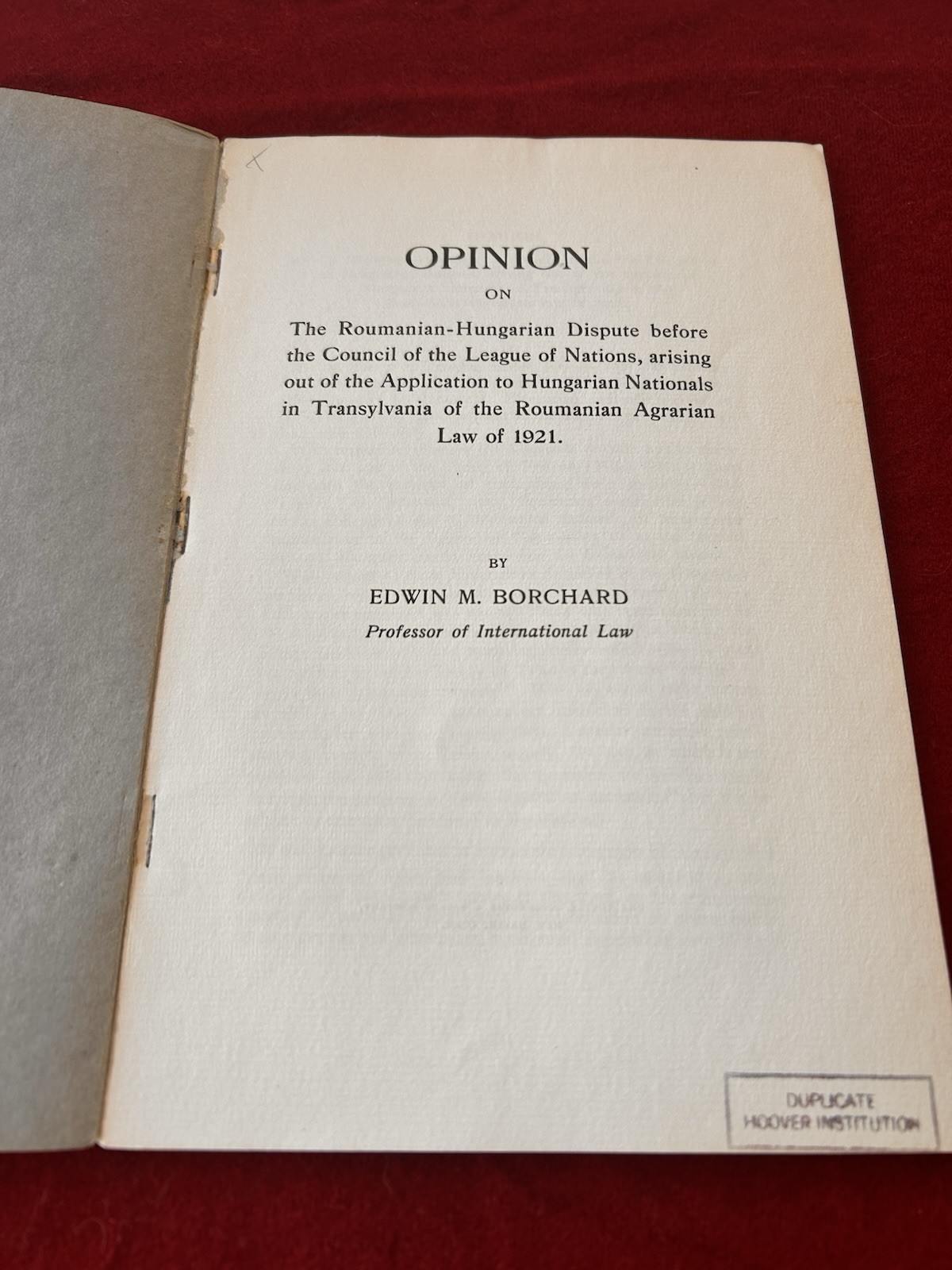Borchard League of Nations Roumania Hungary Dispute 1921 Agrarian Law Transylvan