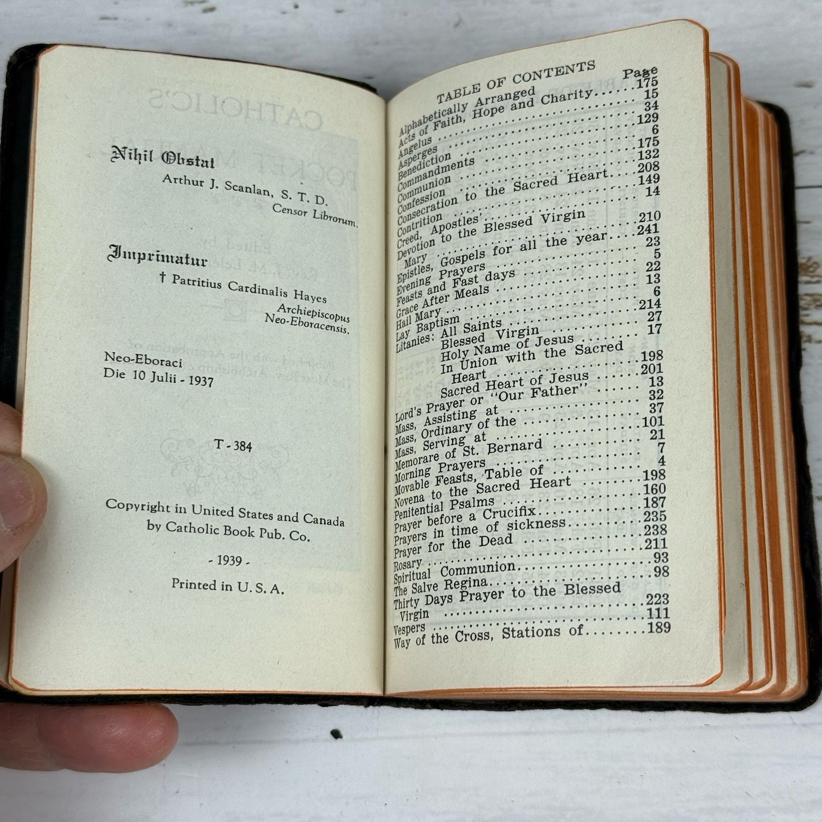 Rare Catholic’s Pocket Manual Embossed Cover 1939 Catholic Book Pub. Gold Edges