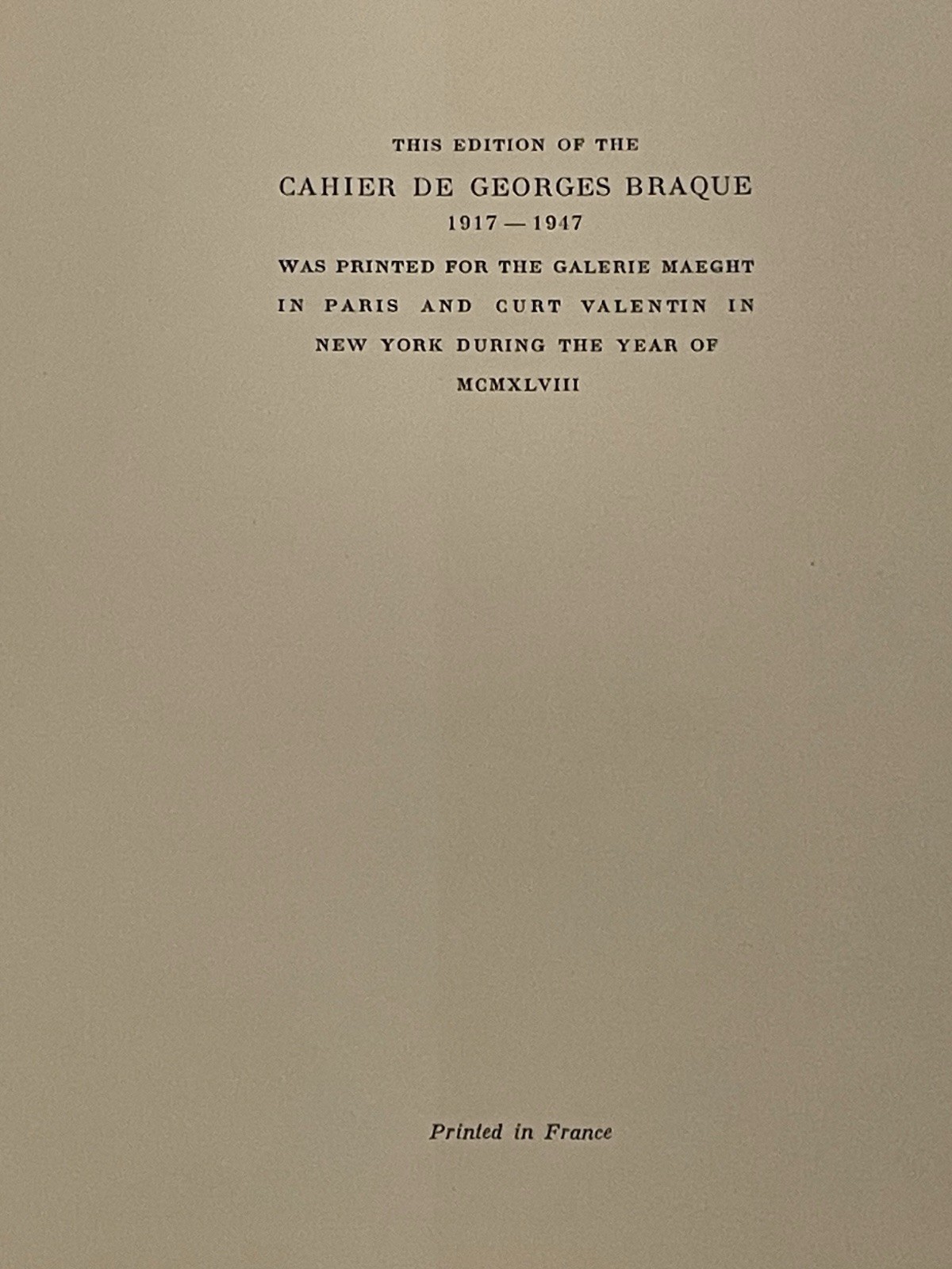 Braque, Georges – 1st Cahier de Georges Braque 1917-1947 + RARE Translation + DJ