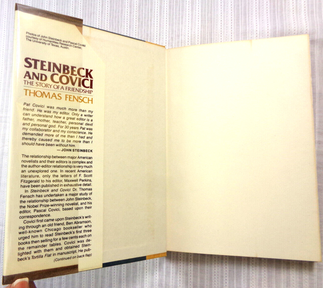 Steinbeck and Covici The Story of a Friendship Thomas Fensch 1st Edition HC/DJ