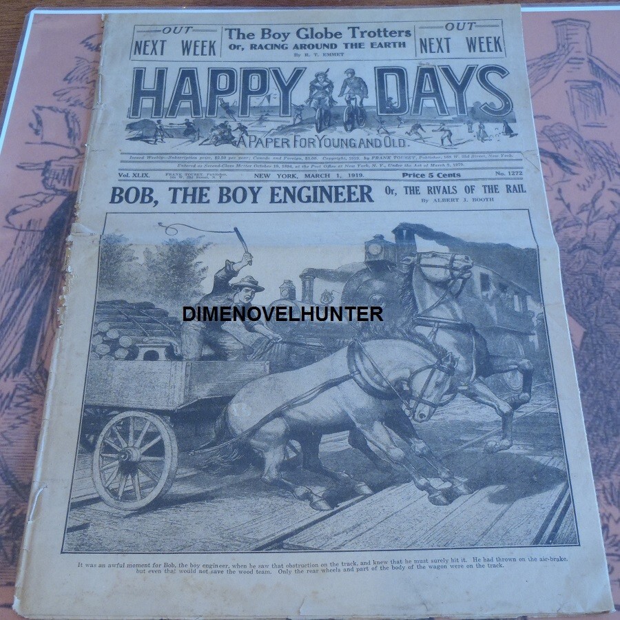 TRAIN CRASH COVER HAPPY DAYS #1272 FRANK TOUSEY’S STORY PAPER DIME NOVEL