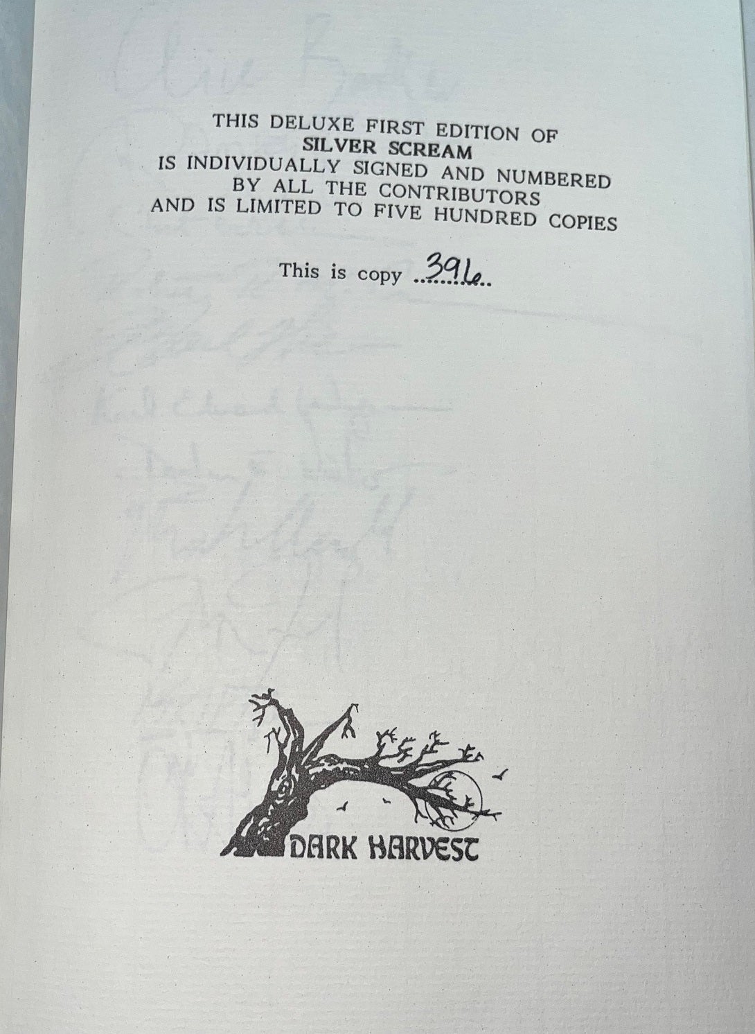 David J Schow / Silver Scream Signed Limited Edition 1st Edition 1988