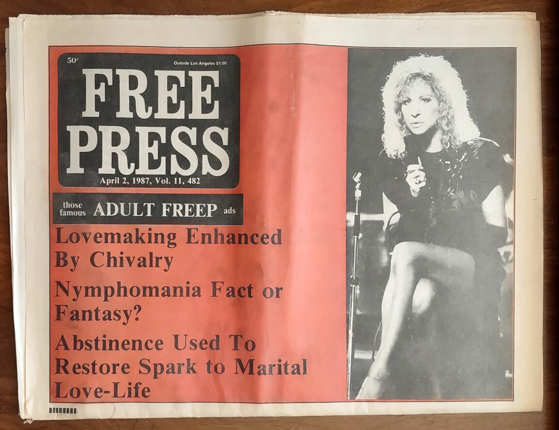 RARE Los Angeles Free Press Barbara Streisand April 2 1987 Newspaper Vol 11 #482