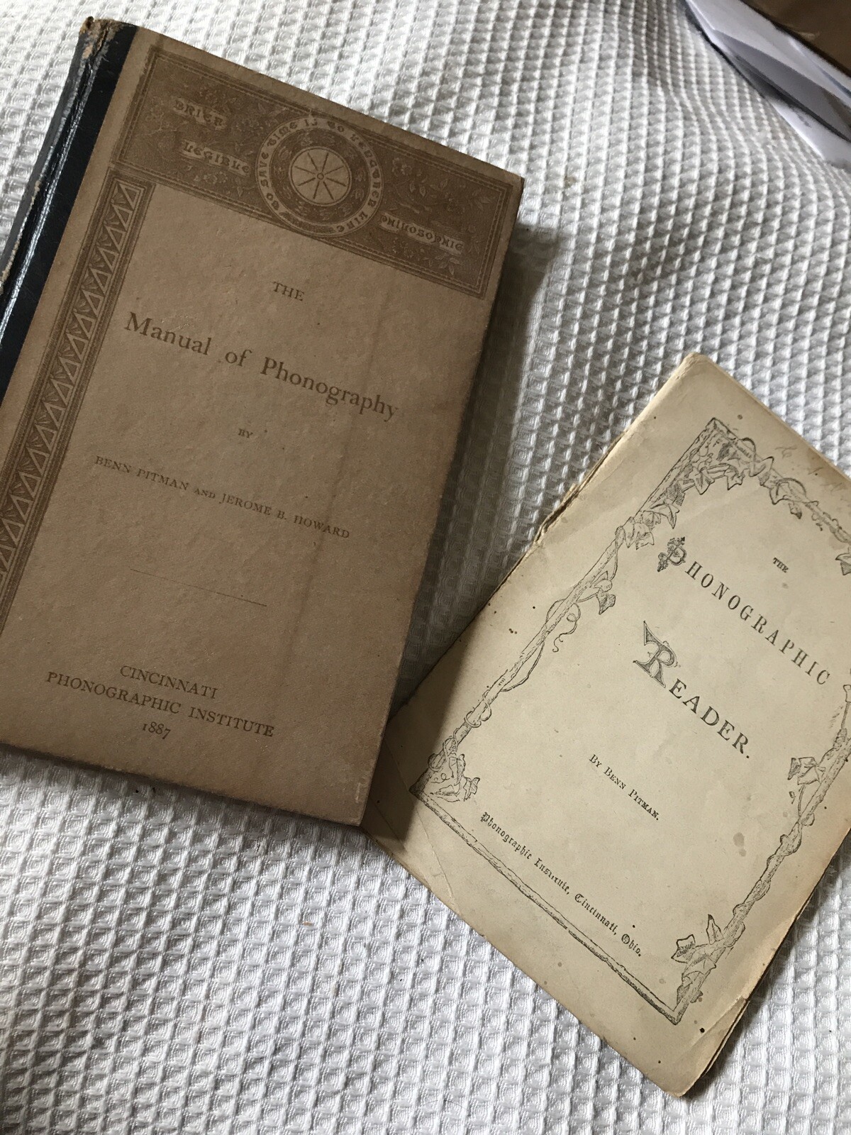 Antique Phonography Book Lot 1887 Manual & Phonographic Reader Benn Pitman