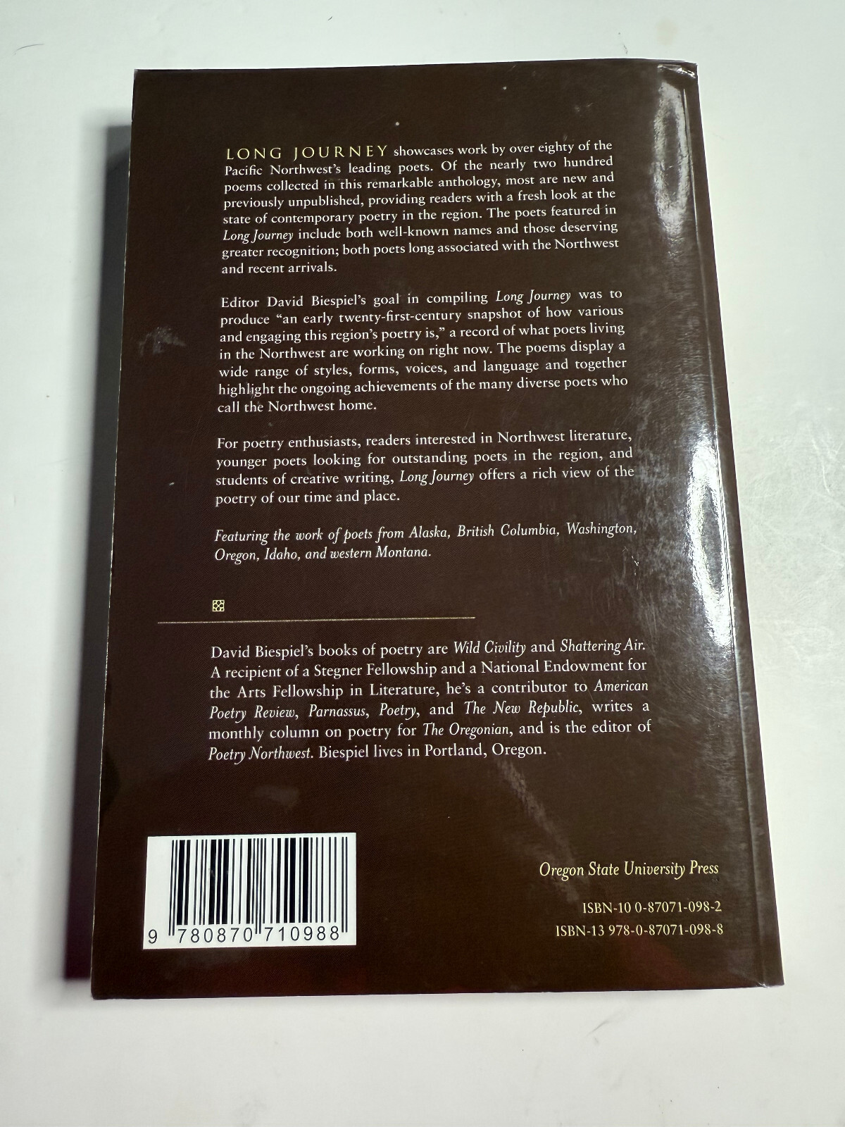 #signed David Biespiel, Ed.: Long Journey: Contemporary Northwest Poets, 1st PB